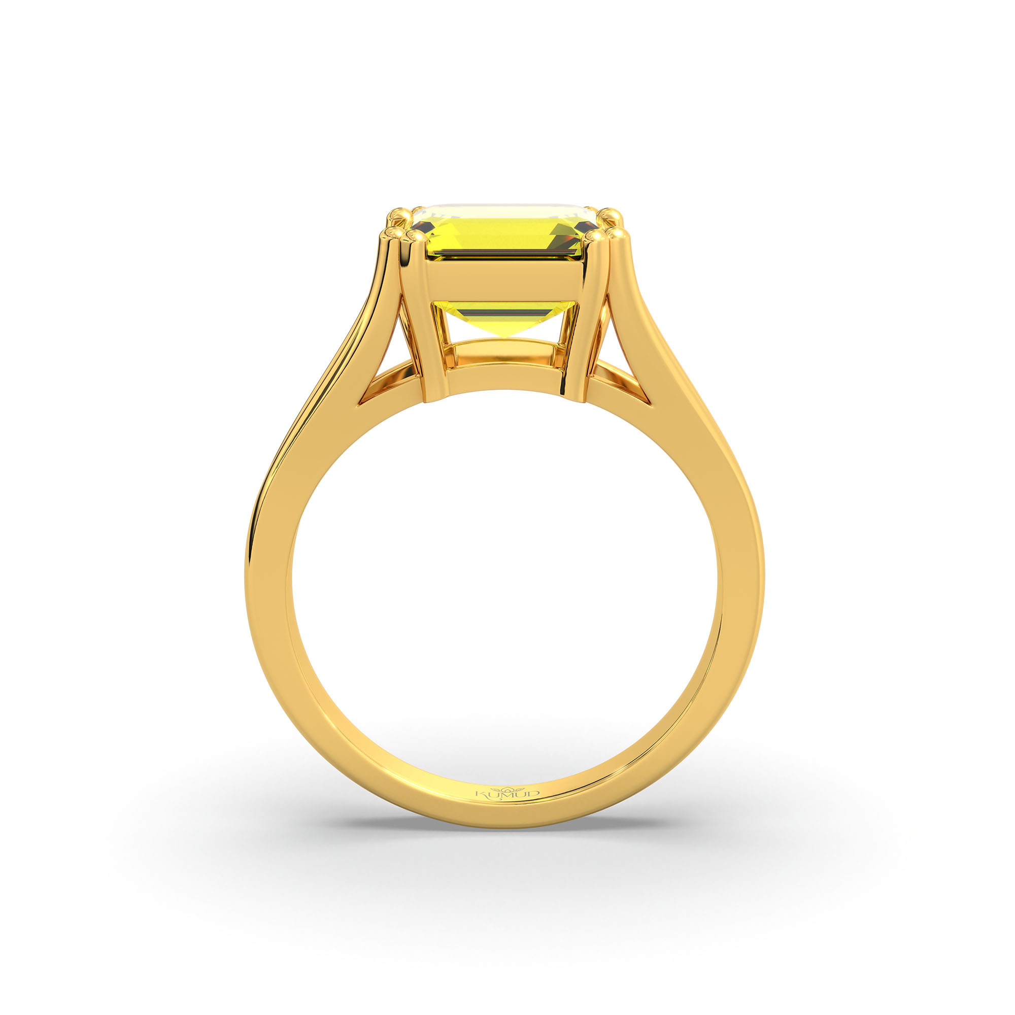 Yellow Sapphire (Pukhraj) Ring in 22K Yellow Gold – Cushion 8 mm, Prong Setting, 5 g (Design K15-24) thumbnail