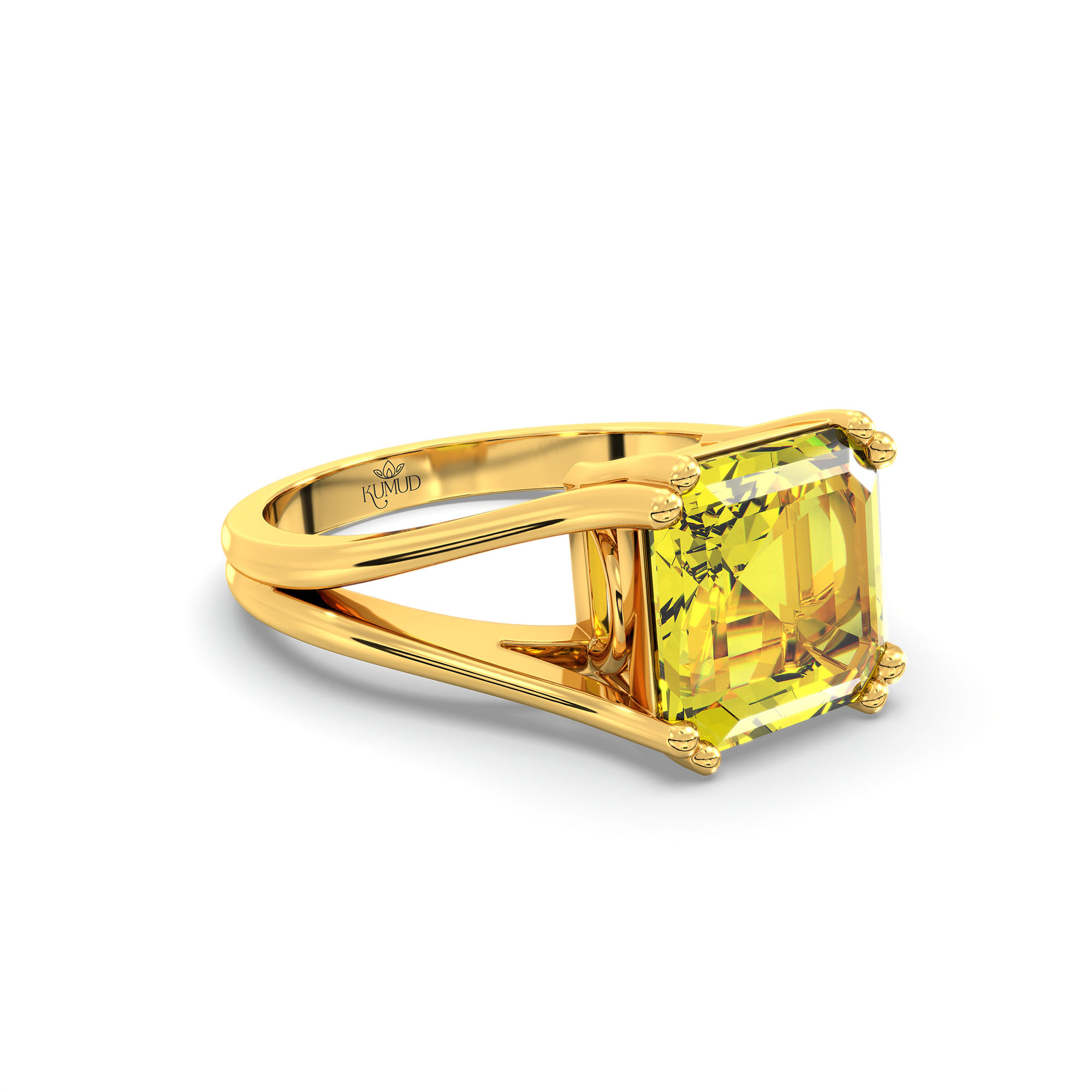 Yellow Sapphire (Pukhraj) Ring in 22K Yellow Gold – Cushion 8 mm, Prong Setting, 5 g (Design K15-24) thumbnail