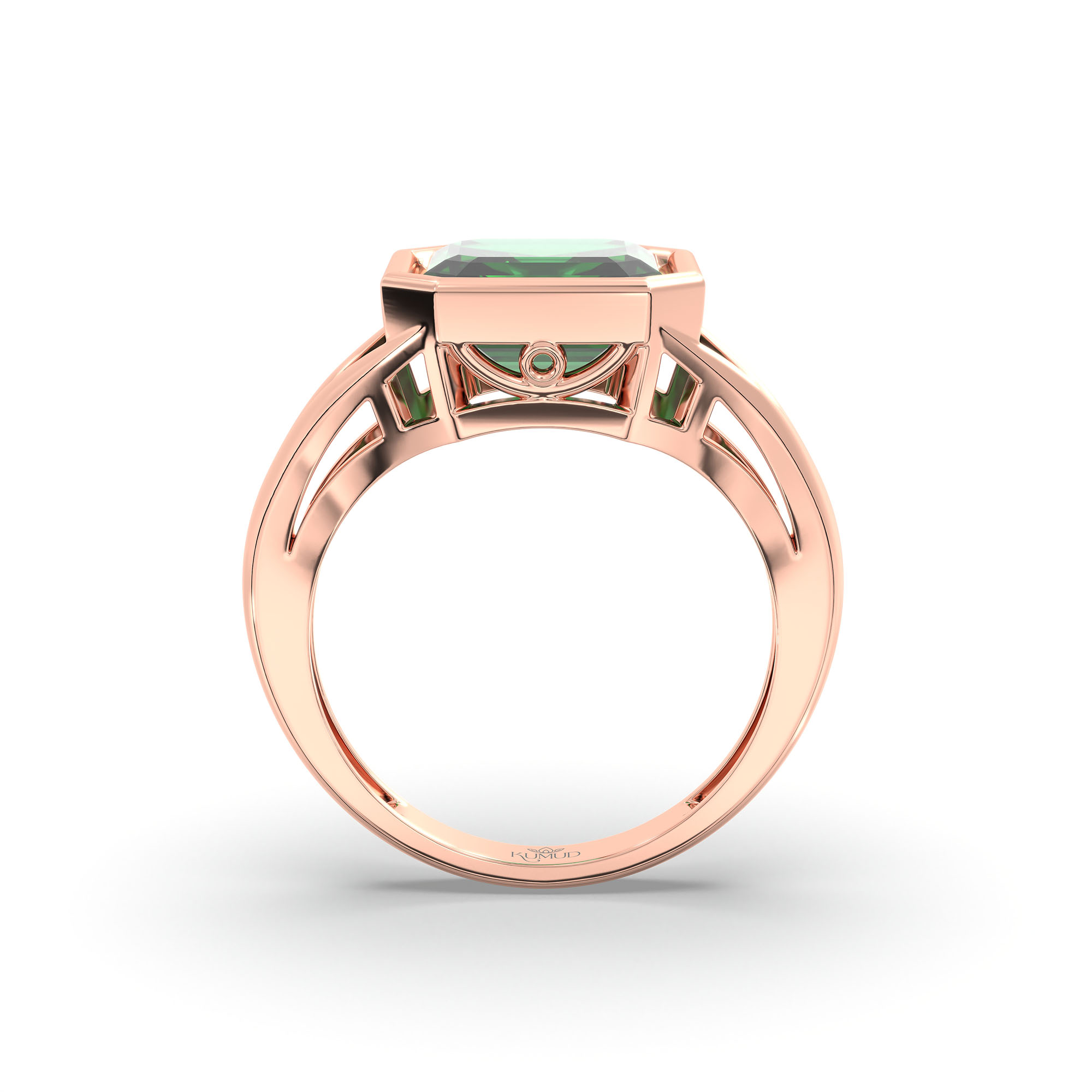 Emerald (Panna) Ring in 18K Rose Gold – Cushion 8 mm, Bezel Setting, 6 g (Design K15-25) thumbnail