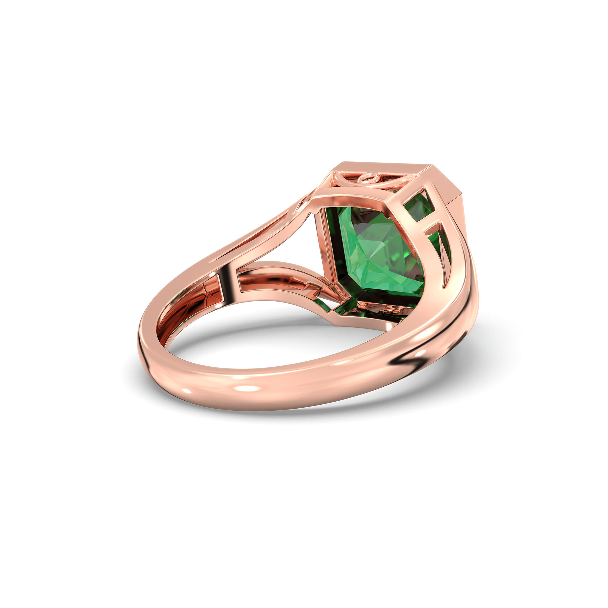Emerald (Panna) Ring in 18K Rose Gold – Cushion 8 mm, Bezel Setting, 6 g (Design K15-25) thumbnail
