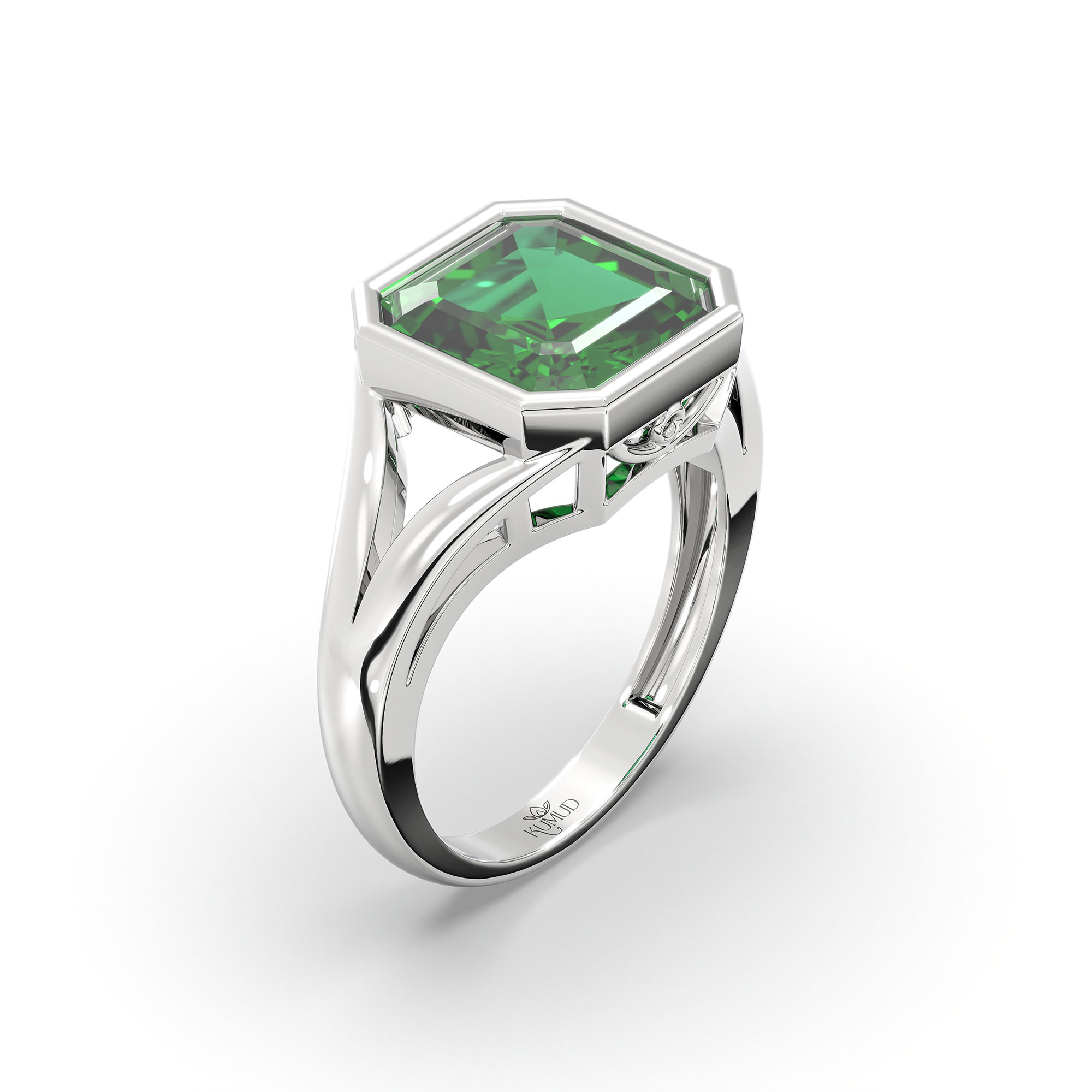 Emerald (Panna) Ring in 925 Sterling Silver – Cushion 8 mm, Bezel Setting, 6 g (Design K15-25) thumbnail