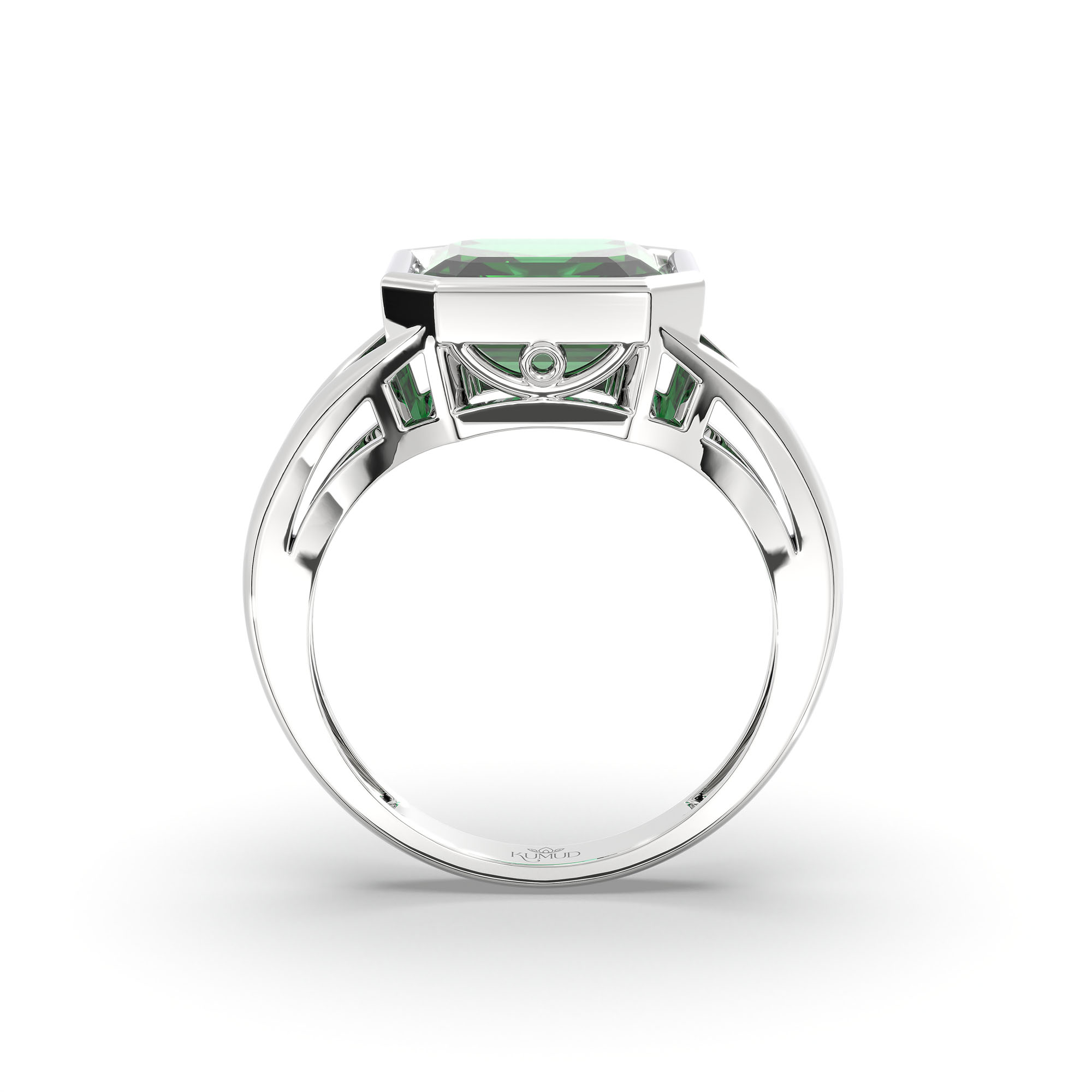 Emerald (Panna) Ring in 925 Sterling Silver – Cushion 8 mm, Bezel Setting, 6 g (Design K15-25) thumbnail