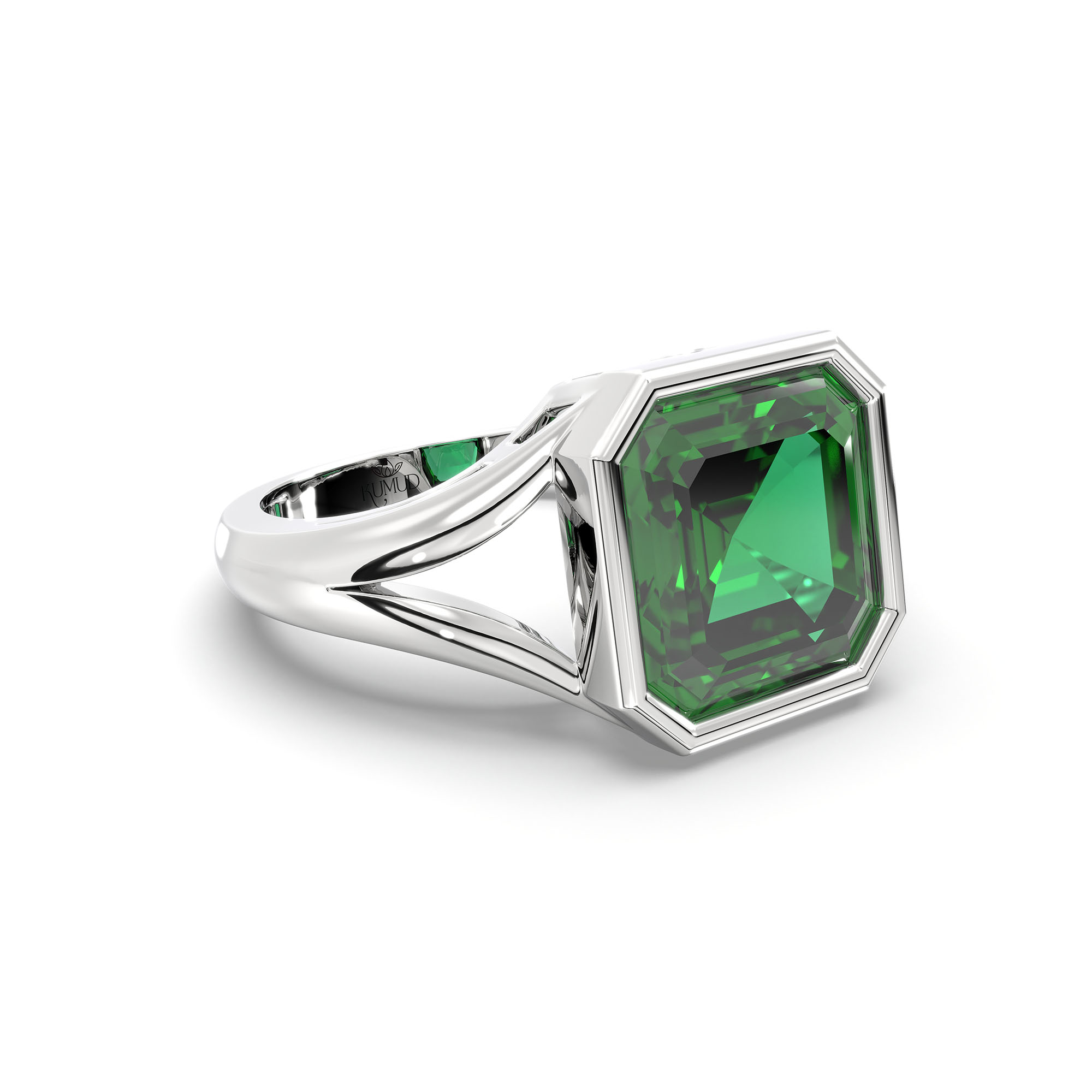 Emerald (Panna) Ring in 925 Sterling Silver – Cushion 8 mm, Bezel Setting, 6 g (Design K15-25) thumbnail