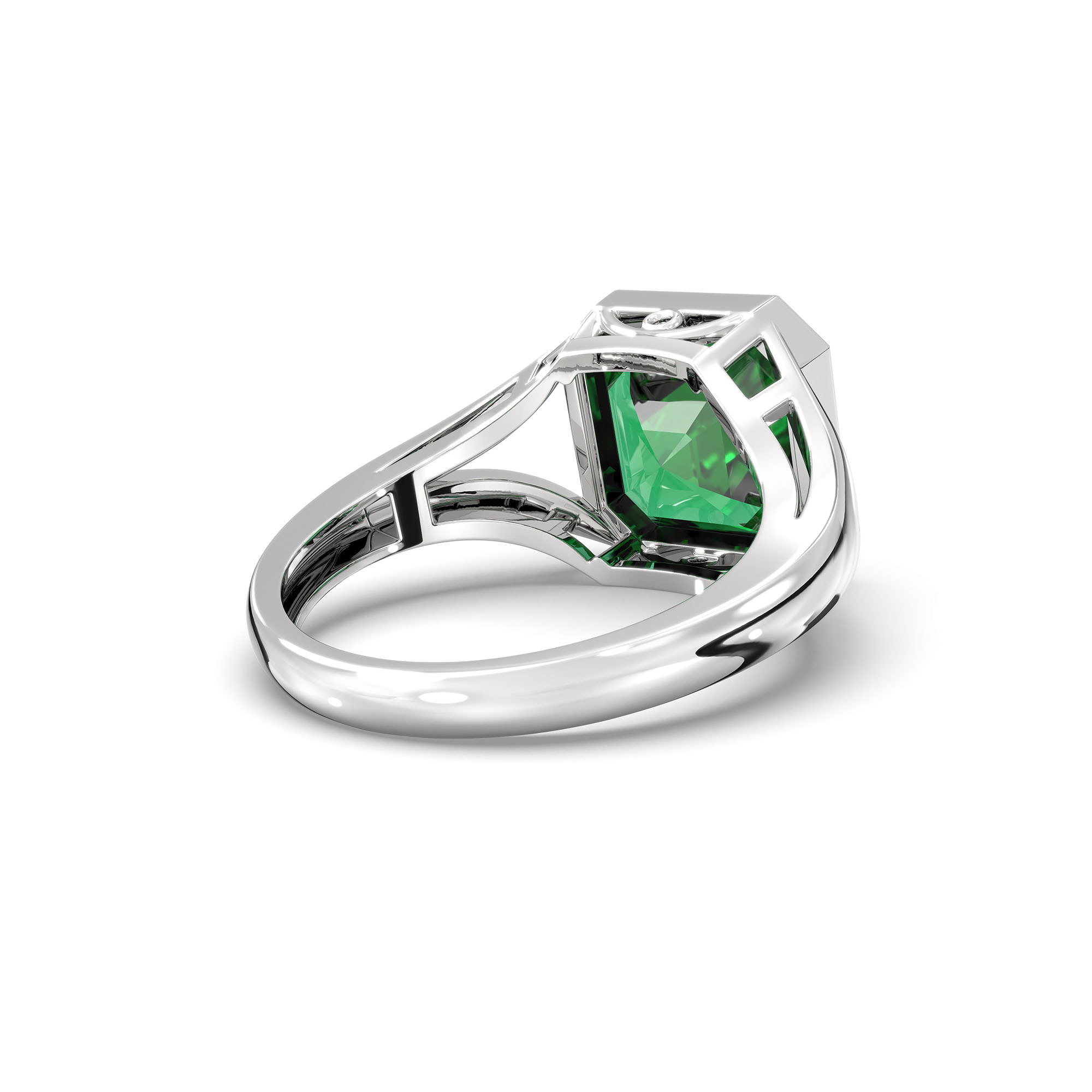 Emerald (Panna) Ring in 925 Sterling Silver – Cushion 8 mm, Bezel Setting, 6 g (Design K15-25) thumbnail