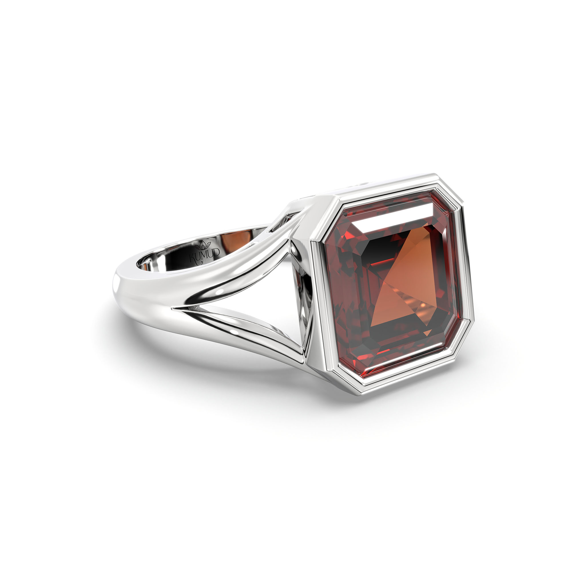 Hessonite (Gomed) Ring in 18K White Gold – Cushion 8 mm, Bezel Setting, 6 g (Design K15-25) thumbnail