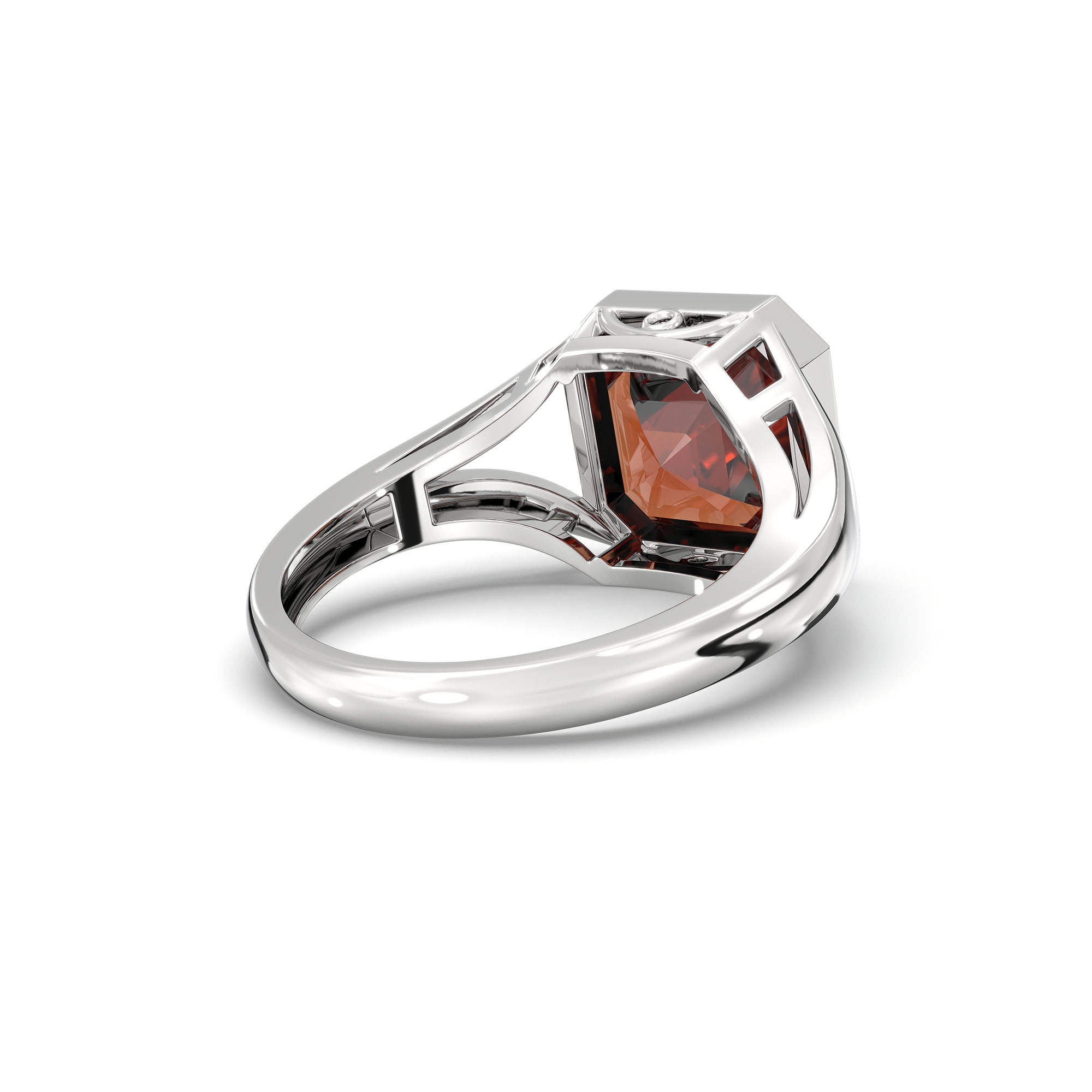 Hessonite (Gomed) Ring in 18K White Gold – Cushion 8 mm, Bezel Setting, 6 g (Design K15-25) thumbnail