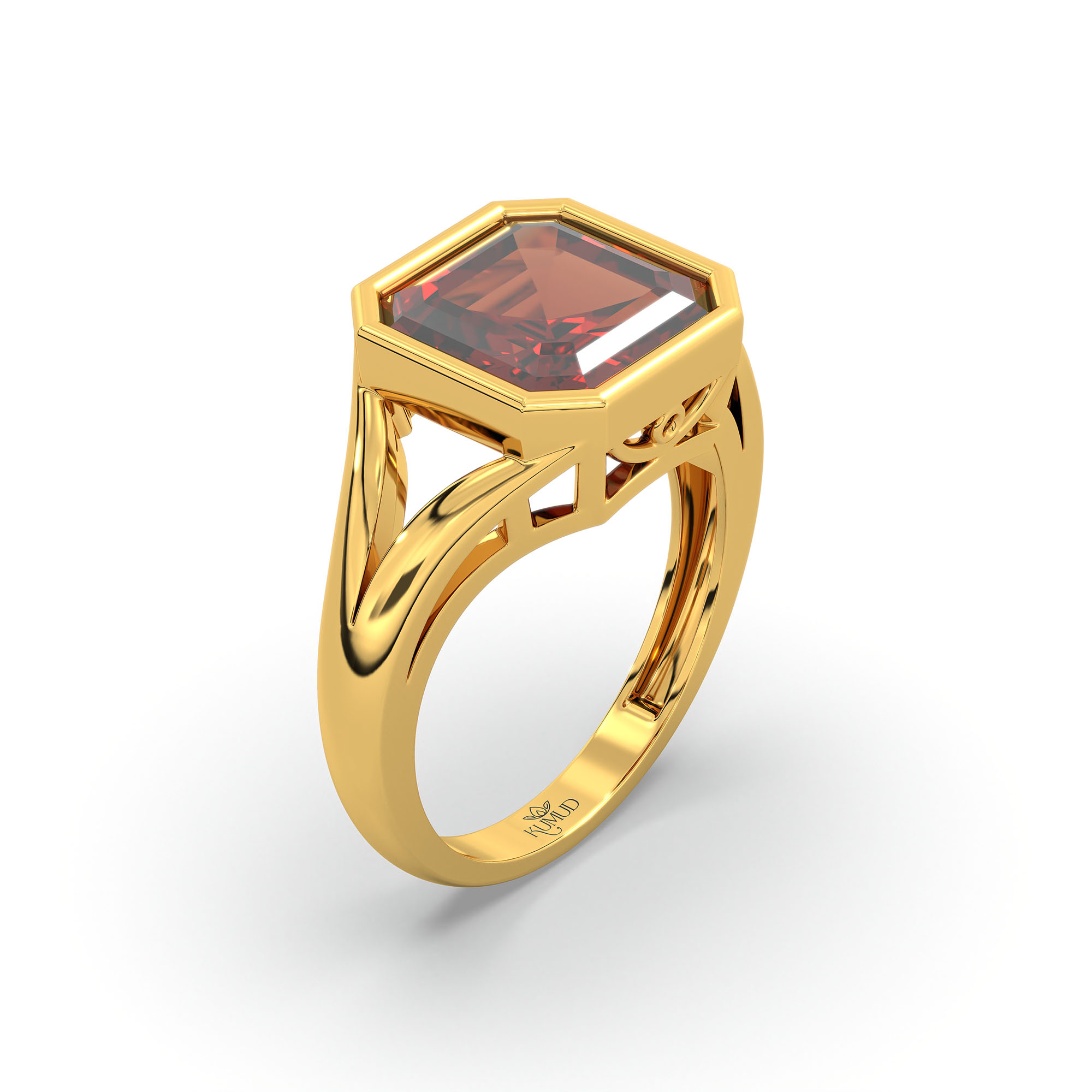 Hessonite (Gomed) Ring in 22K Yellow Gold – Cushion 8 mm, Bezel Setting, 6 g (Design K15-25) thumbnail