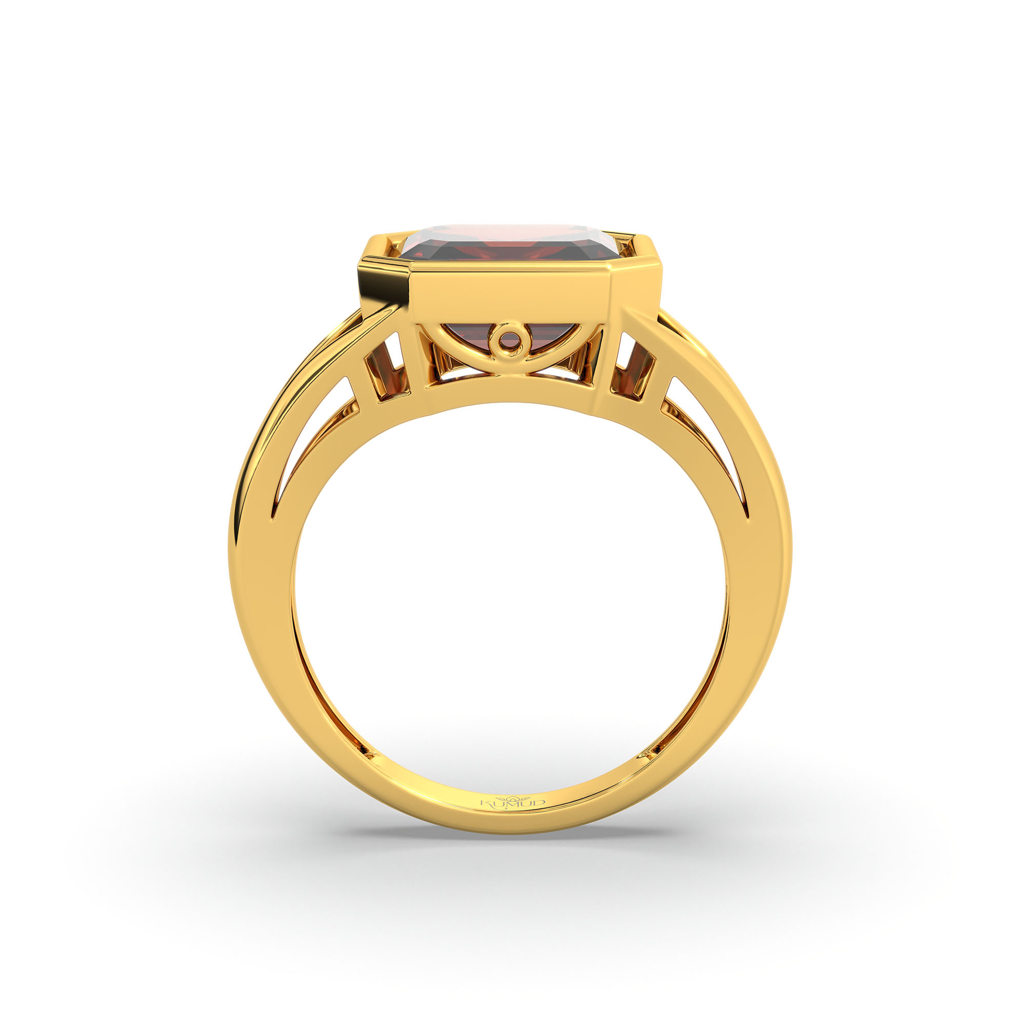 Hessonite (Gomed) Ring in 22K Yellow Gold – Cushion 8 mm, Bezel Setting, 6 g (Design K15-25) thumbnail