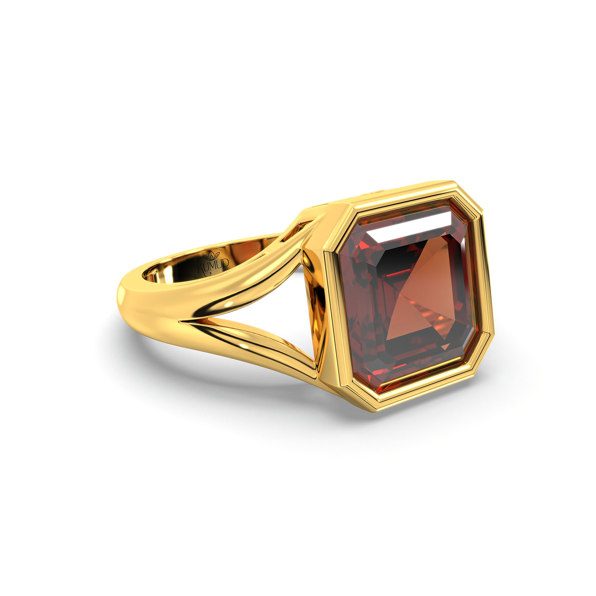 Hessonite (Gomed) Ring in 22K Yellow Gold – Cushion 8 mm, Bezel Setting, 6 g (Design K15-25) thumbnail