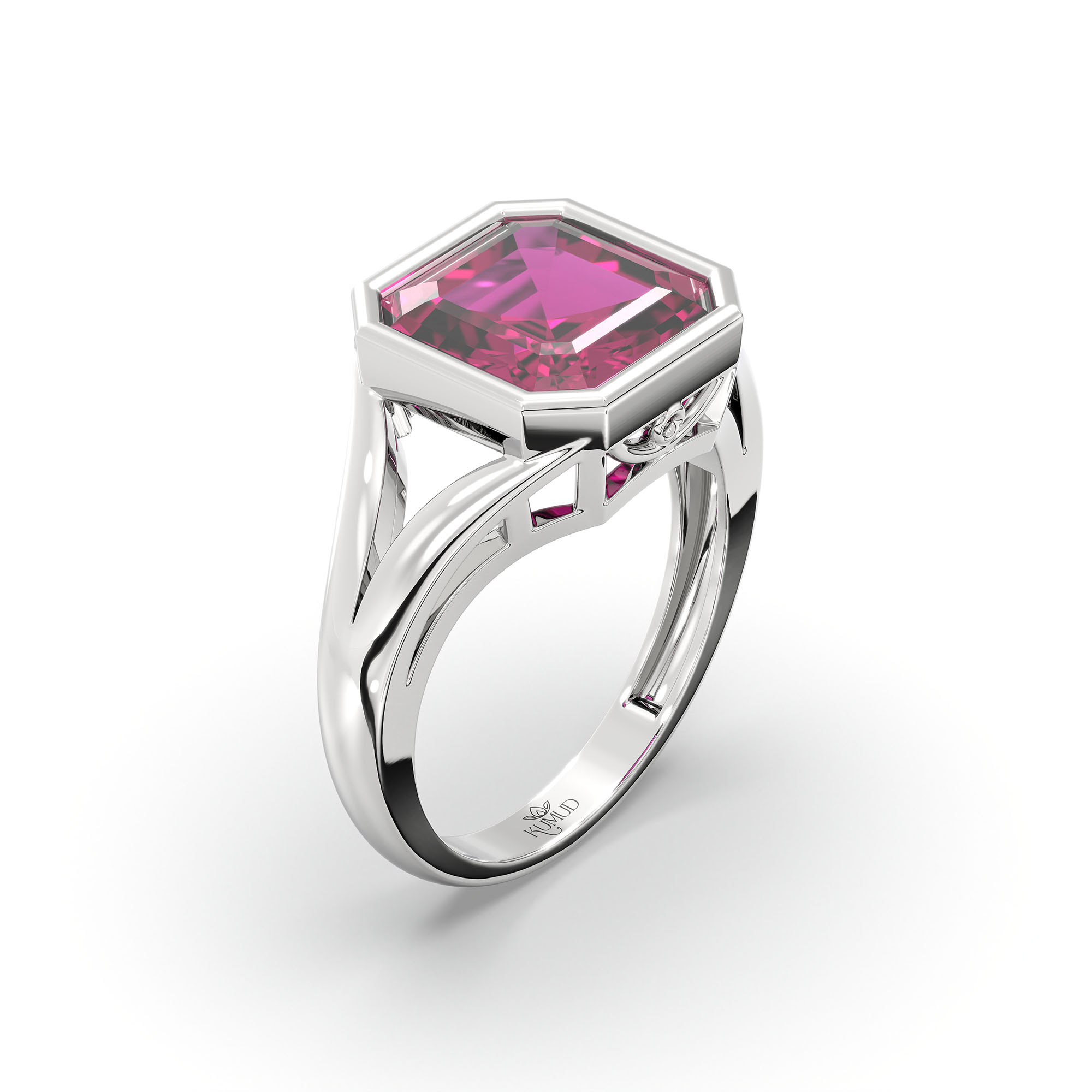 Ruby (Manik) Ring in 18K White Gold – Cushion 8 mm, Bezel Setting, 6 g (Design K15-25) thumbnail