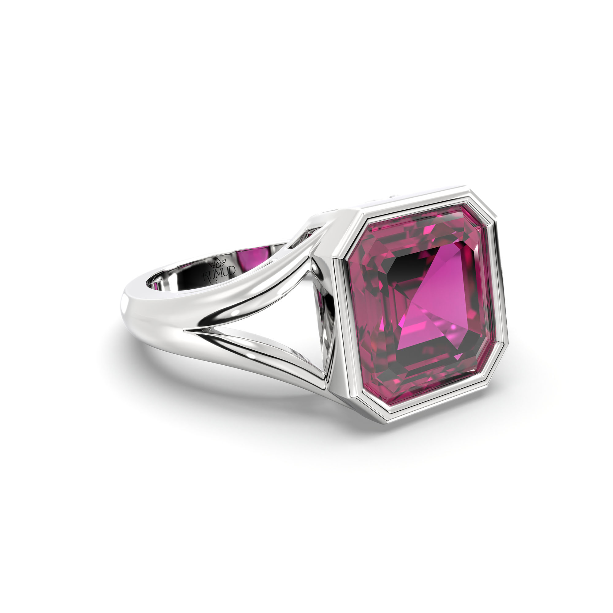 Ruby (Manik) Ring in 18K White Gold – Cushion 8 mm, Bezel Setting, 6 g (Design K15-25) thumbnail
