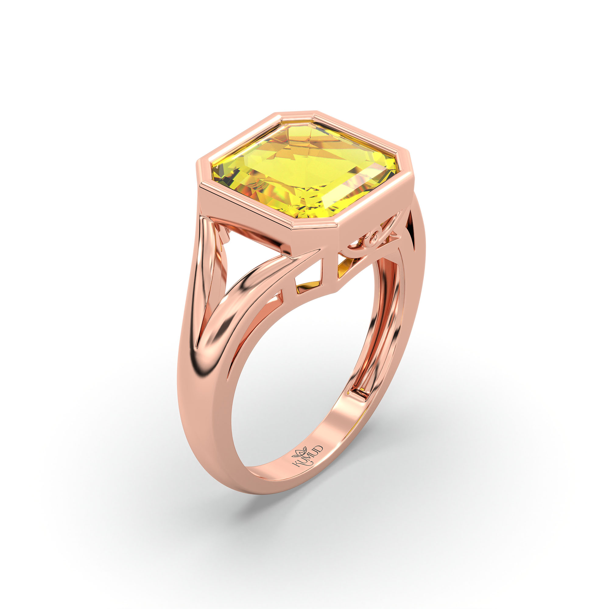 Yellow Sapphire (Pukhraj) Ring in 18K Rose Gold – Cushion 8 mm, Bezel Setting, 6 g (Design K15-25) thumbnail
