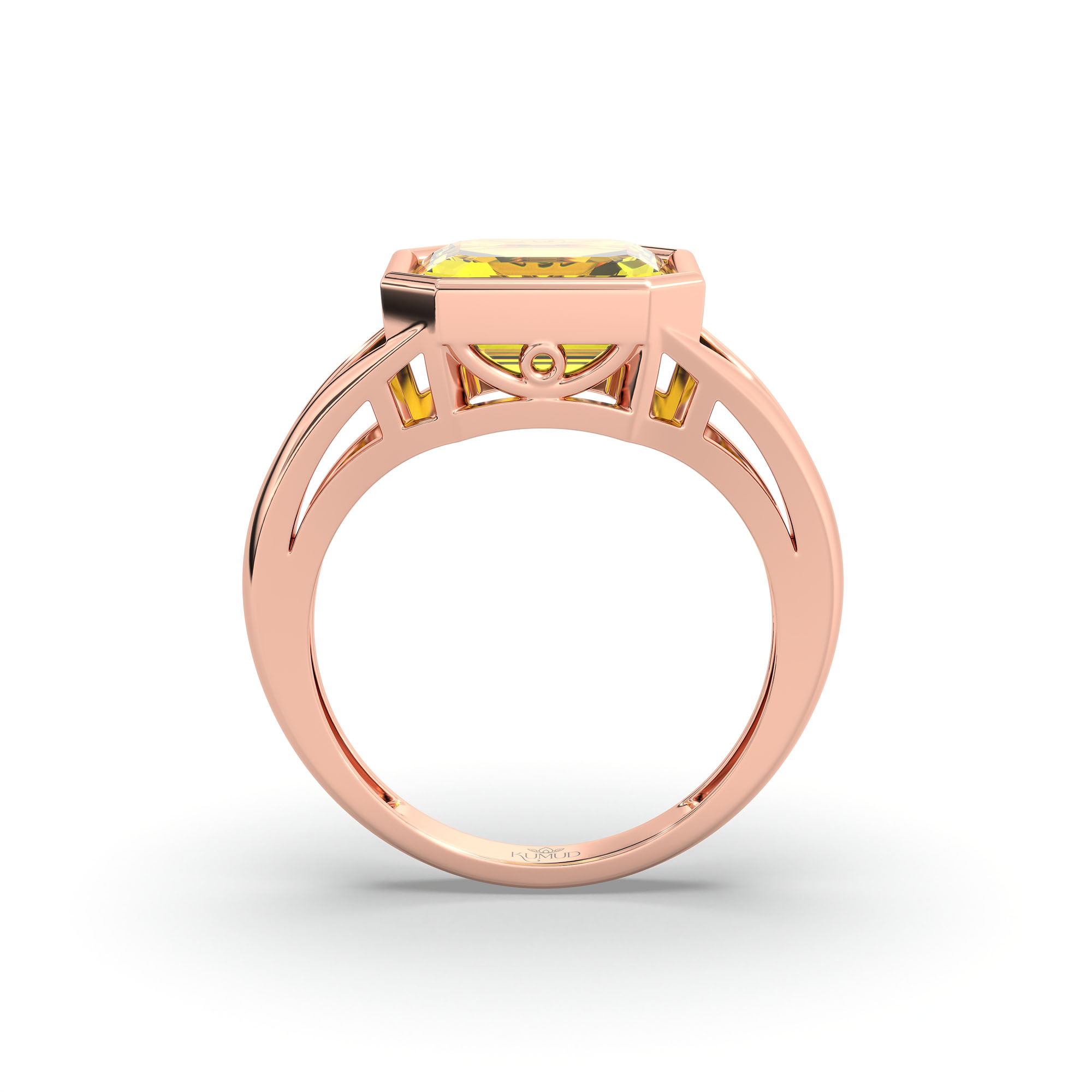 Yellow Sapphire (Pukhraj) Ring in 18K Rose Gold – Cushion 8 mm, Bezel Setting, 6 g (Design K15-25) thumbnail