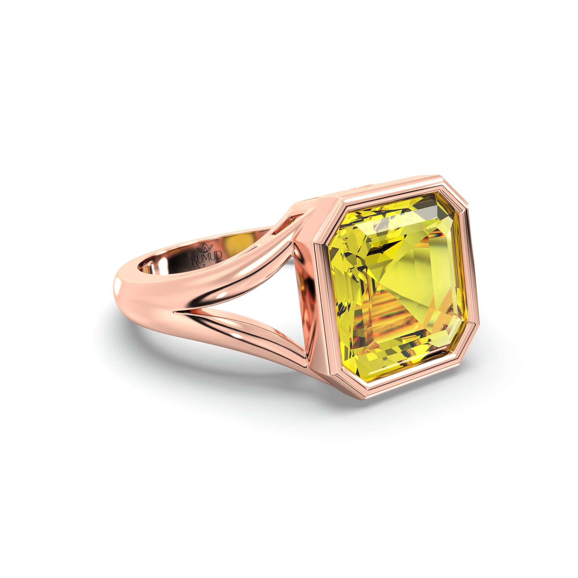 Yellow Sapphire (Pukhraj) Ring in 18K Rose Gold – Cushion 8 mm, Bezel Setting, 6 g (Design K15-25) thumbnail
