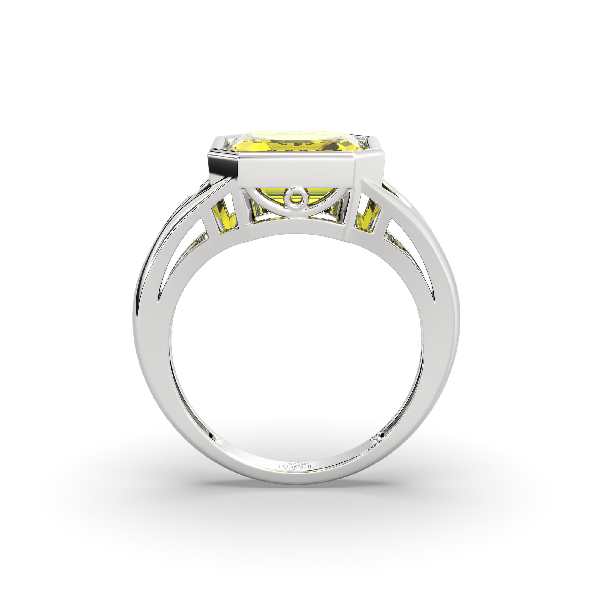 Yellow Sapphire (Pukhraj) Ring in 18K White Gold – Cushion 8 mm, Bezel Setting, 6 g (Design K15-25) thumbnail