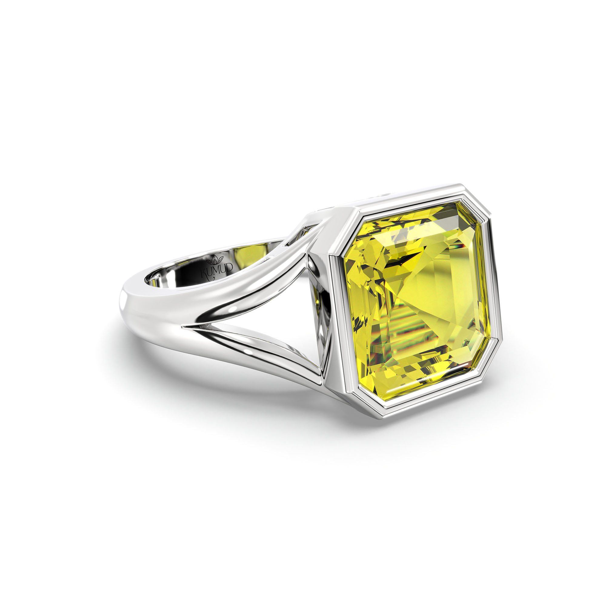 Yellow Sapphire (Pukhraj) Ring in 18K White Gold – Cushion 8 mm, Bezel Setting, 6 g (Design K15-25) thumbnail