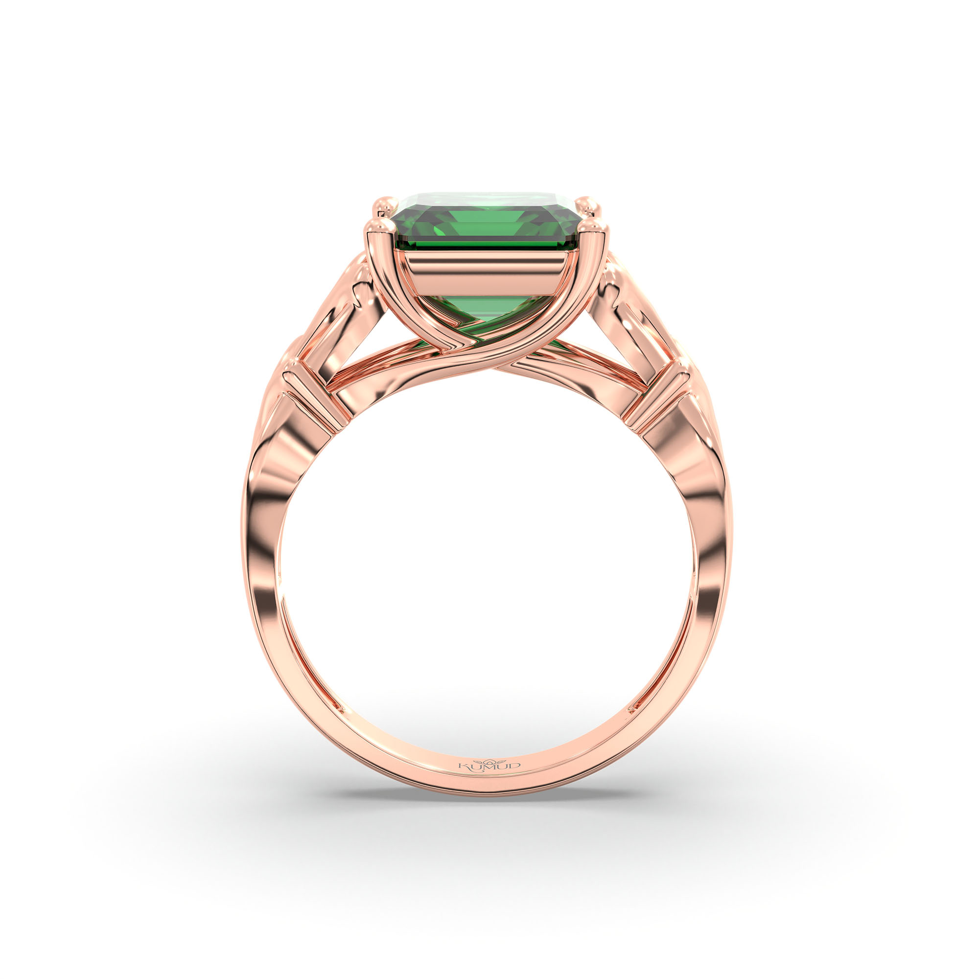 Emerald (Panna) Ring in 18K Rose Gold – Cushion 8 mm, Prong Setting, 5 g (Design K15-26) thumbnail