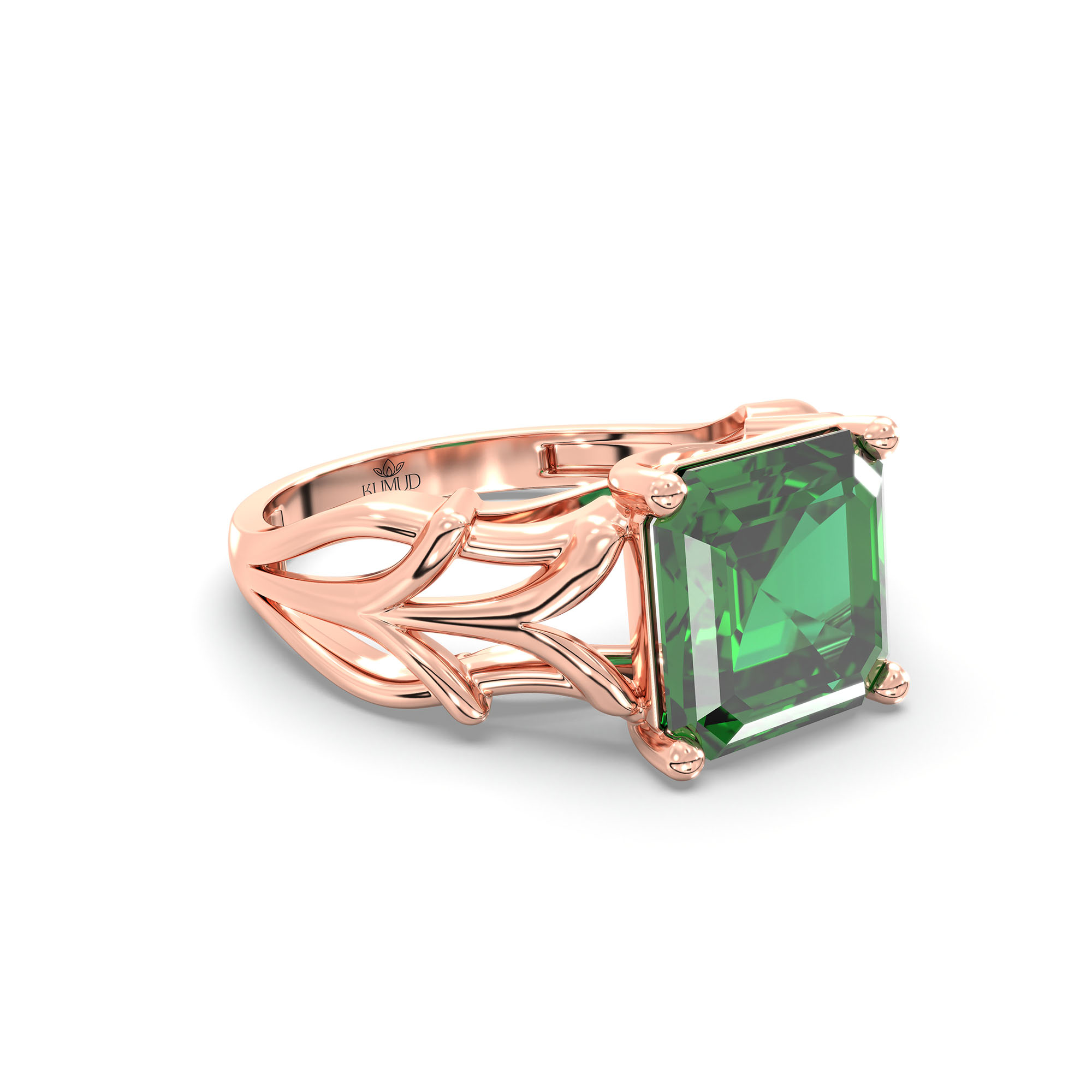 Emerald (Panna) Ring in 18K Rose Gold – Cushion 8 mm, Prong Setting, 5 g (Design K15-26) thumbnail
