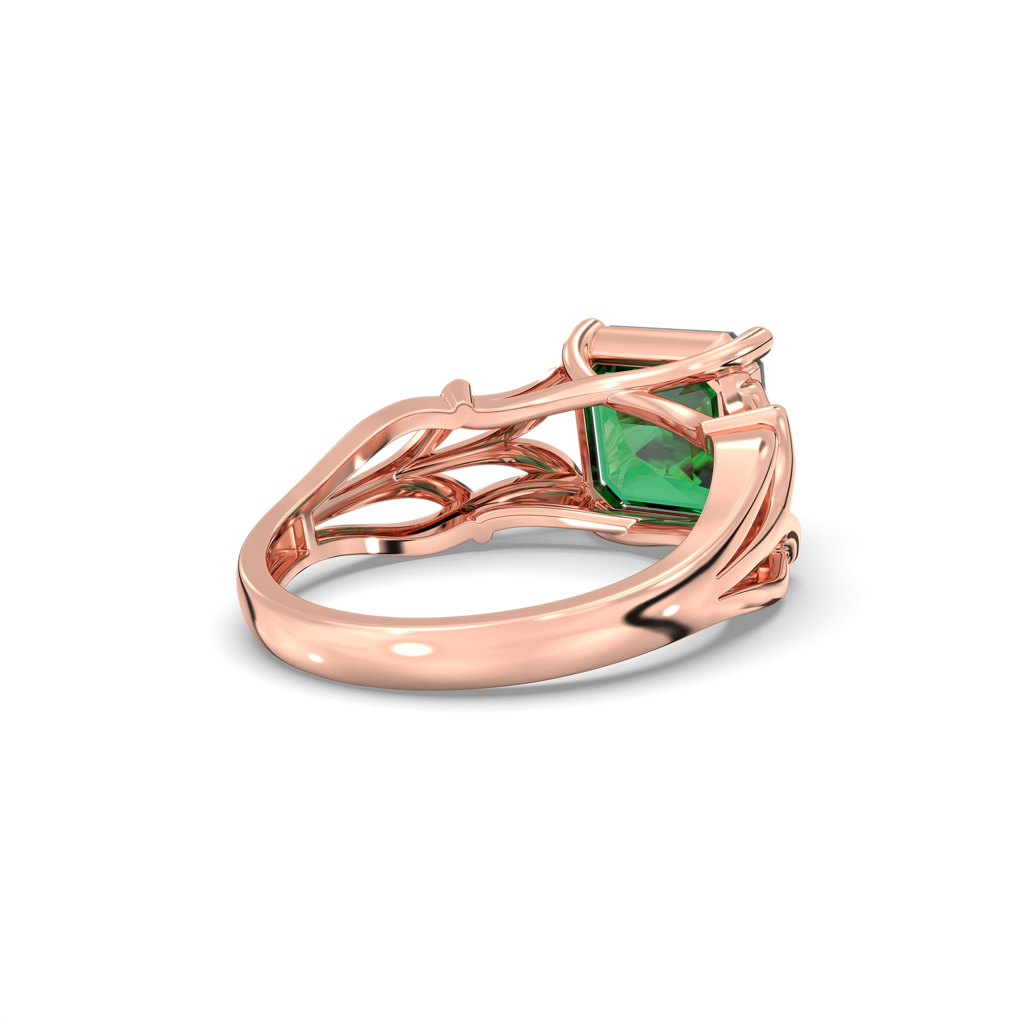 Emerald (Panna) Ring in 18K Rose Gold – Cushion 8 mm, Prong Setting, 5 g (Design K15-26) thumbnail