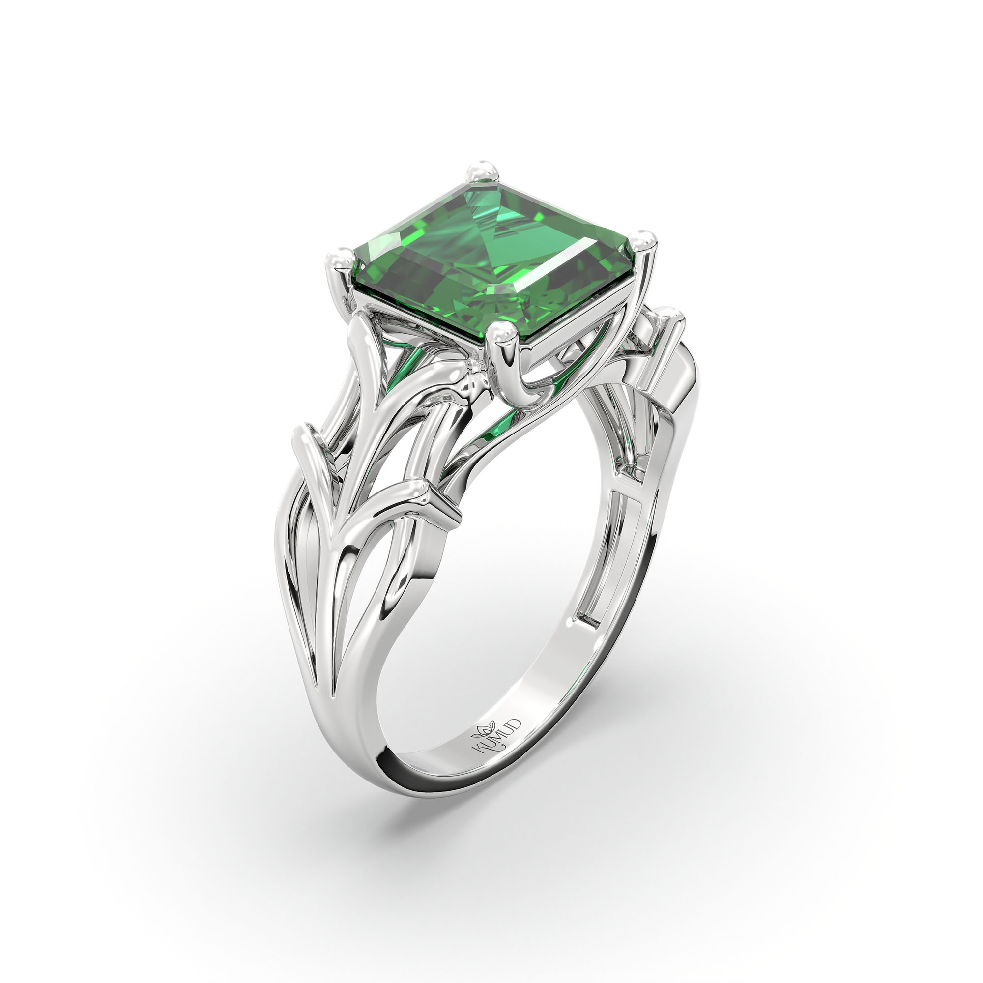 Emerald (Panna) Ring in 925 Sterling Silver – Cushion 8 mm, Prong Setting, 5 g (Design K15-26) thumbnail