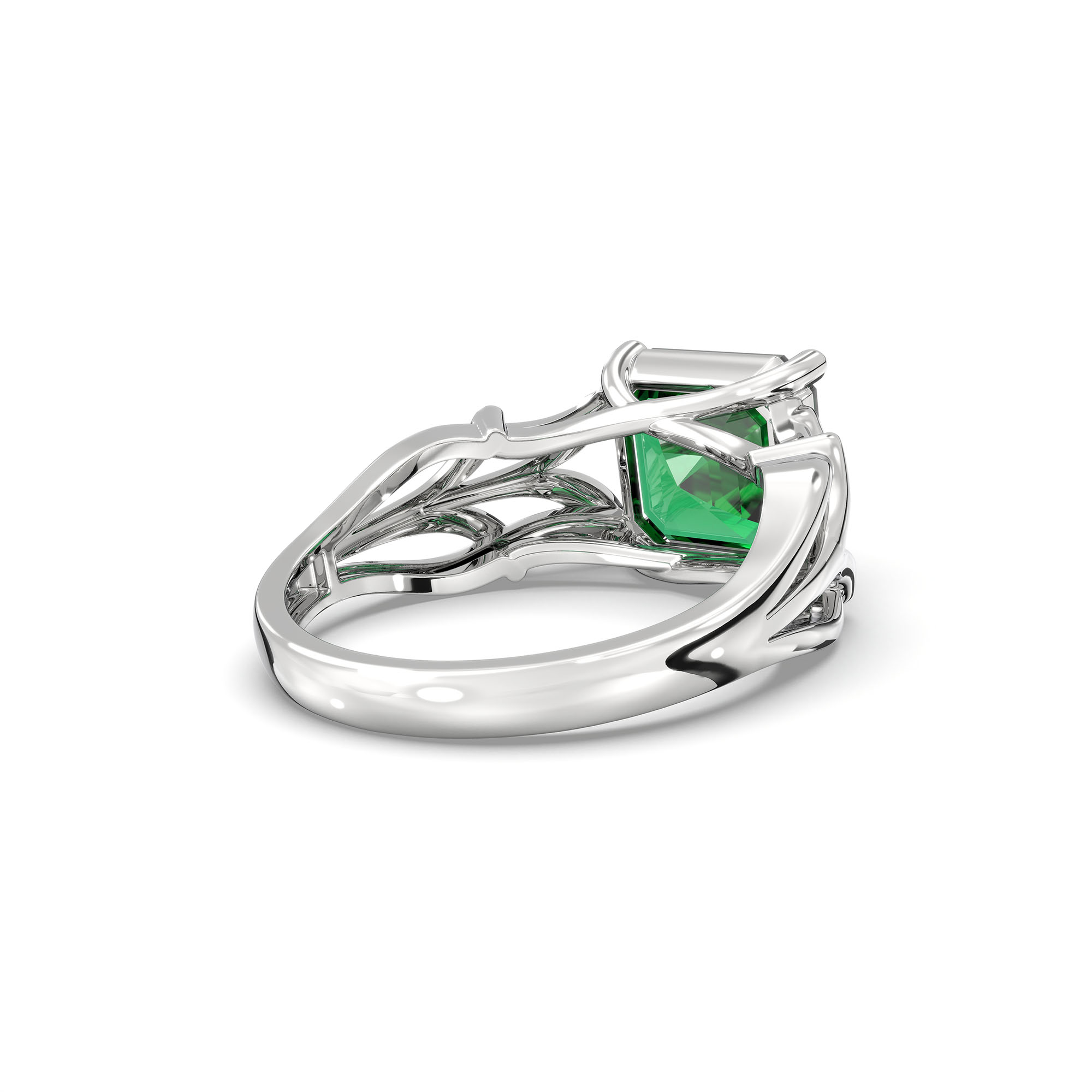 Emerald (Panna) Ring in 925 Sterling Silver – Cushion 8 mm, Prong Setting, 5 g (Design K15-26) thumbnail