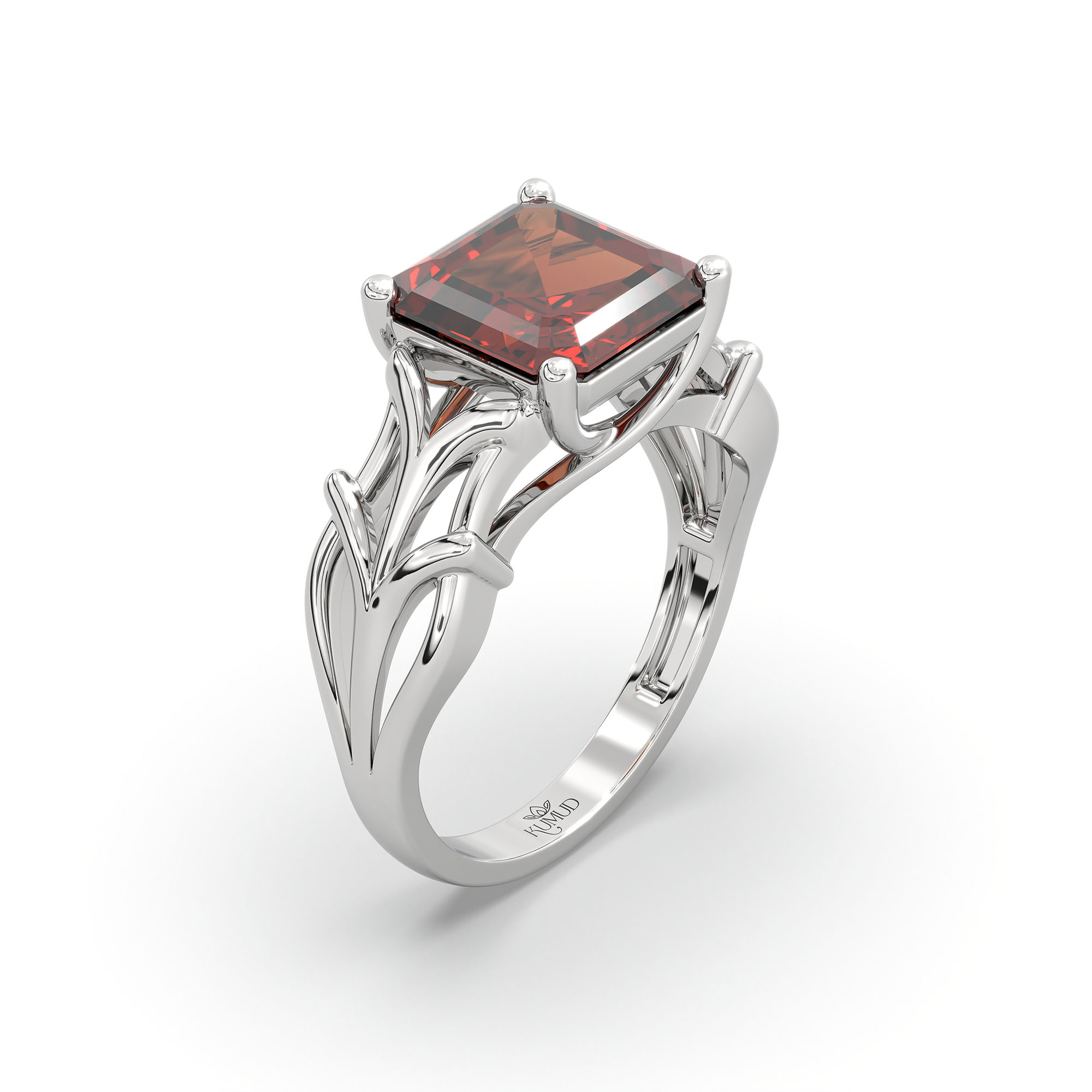 Hessonite (Gomed) Ring in 925 Sterling Silver – Cushion 8 mm, Prong Setting, 5 g (Design K15-26) thumbnail