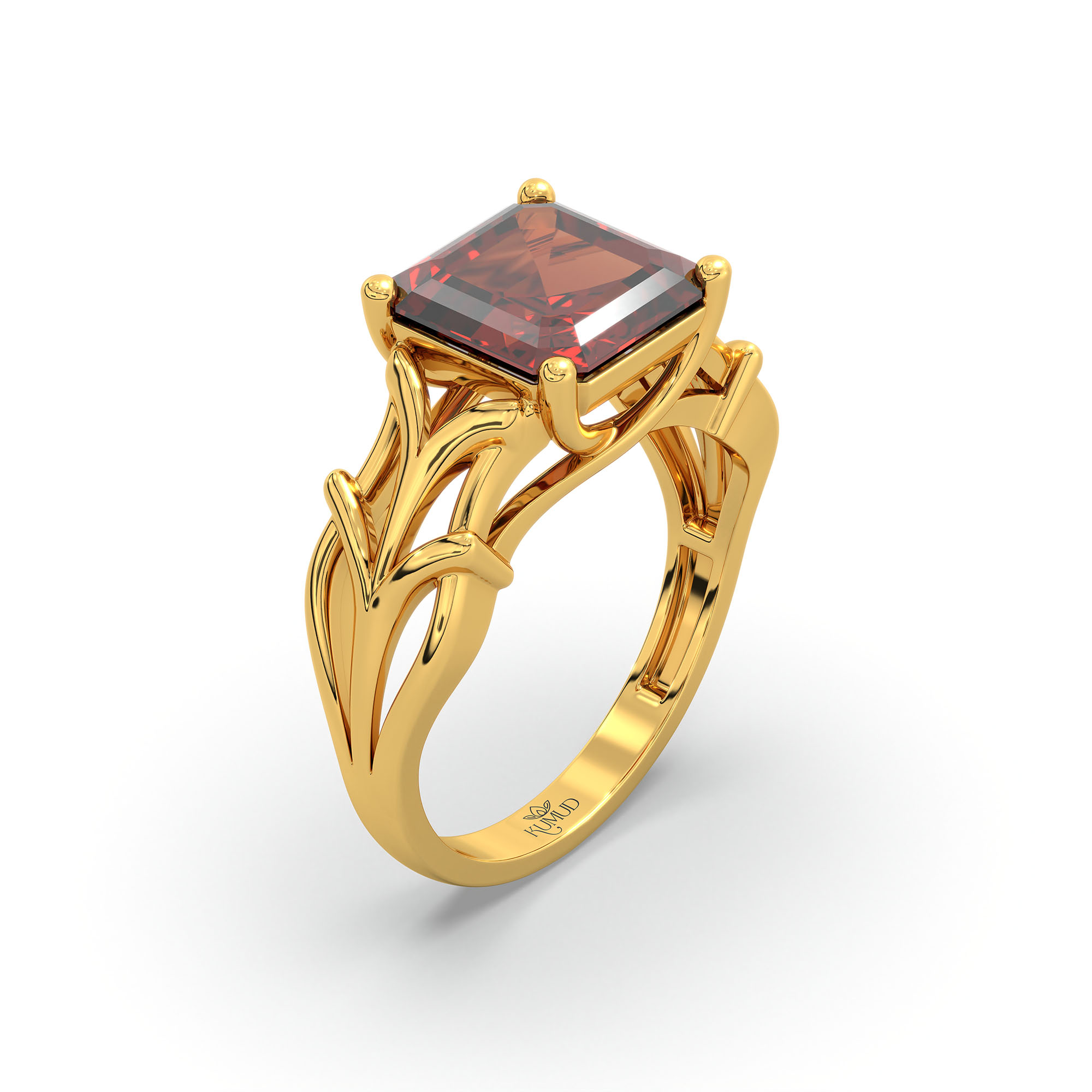 Hessonite (Gomed) Ring in 22K Yellow Gold – Cushion 8 mm, Prong Setting, 5 g (Design K15-26) thumbnail