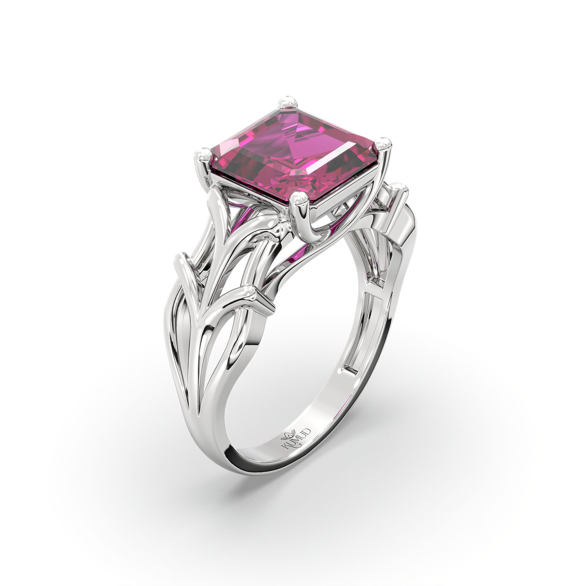 Ruby (Manik) Ring in 18K White Gold – Cushion 8 mm, Prong Setting, 5 g (Design K15-26) thumbnail