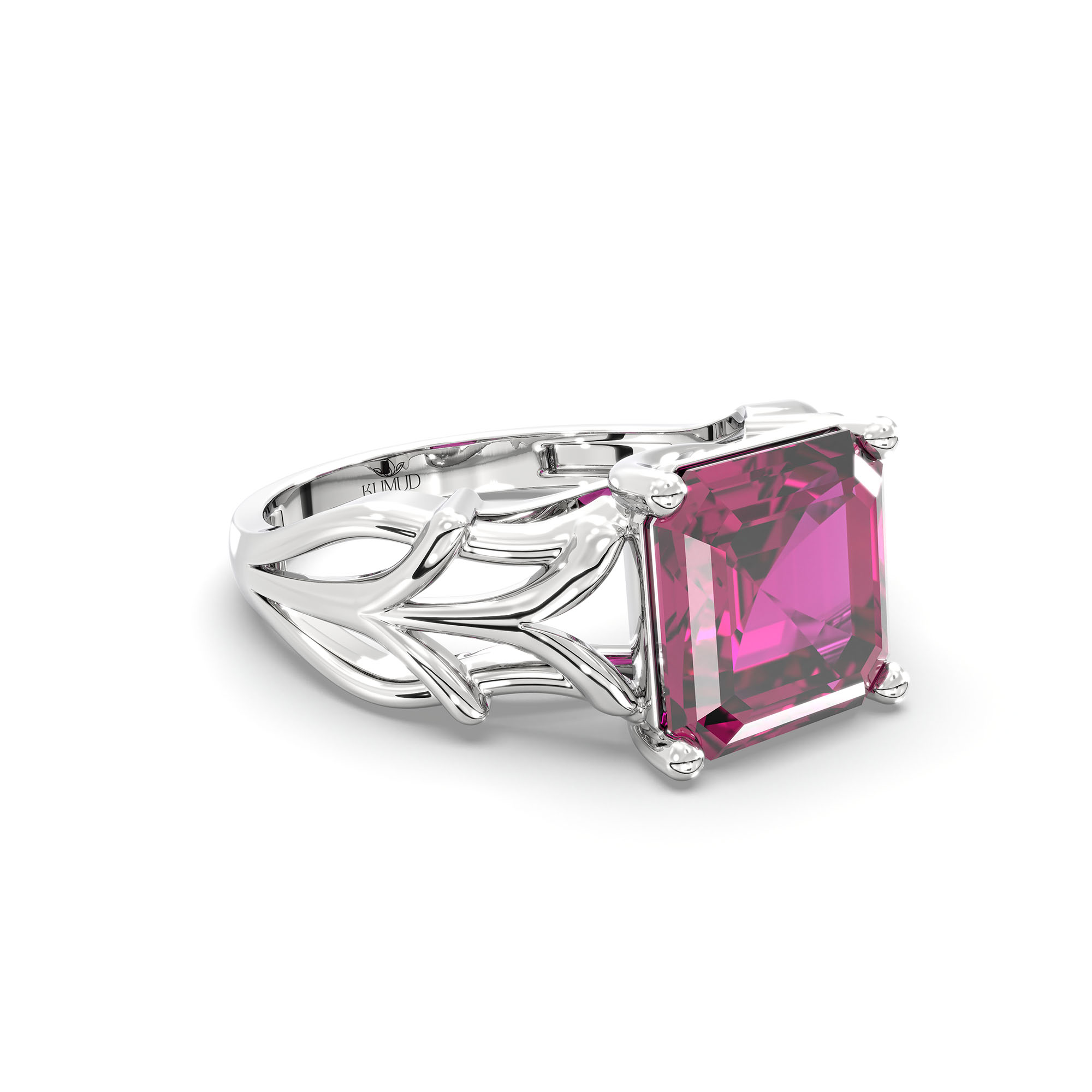 Ruby (Manik) Ring in 18K White Gold – Cushion 8 mm, Prong Setting, 5 g (Design K15-26) thumbnail