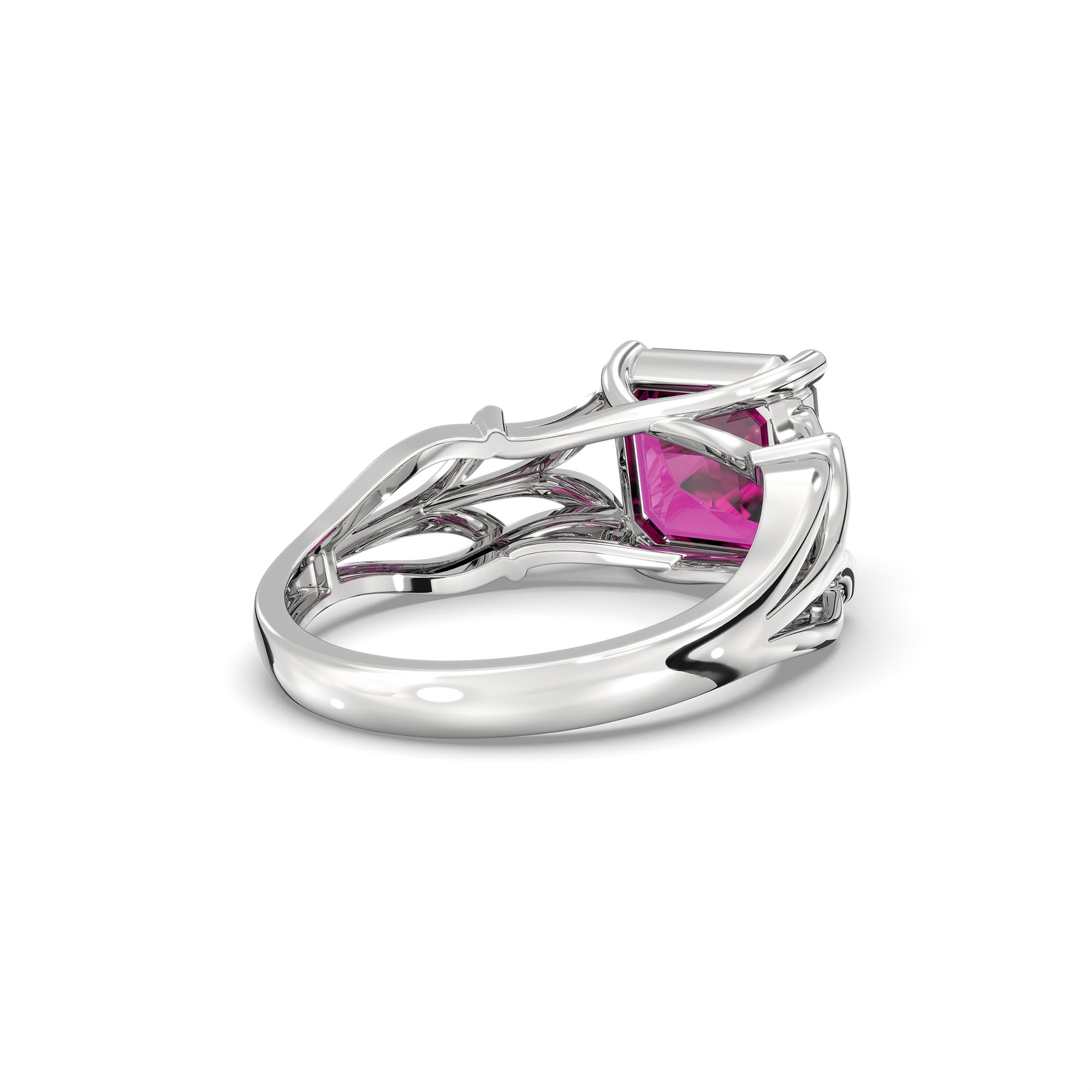 Ruby (Manik) Ring in 18K White Gold – Cushion 8 mm, Prong Setting, 5 g (Design K15-26) thumbnail