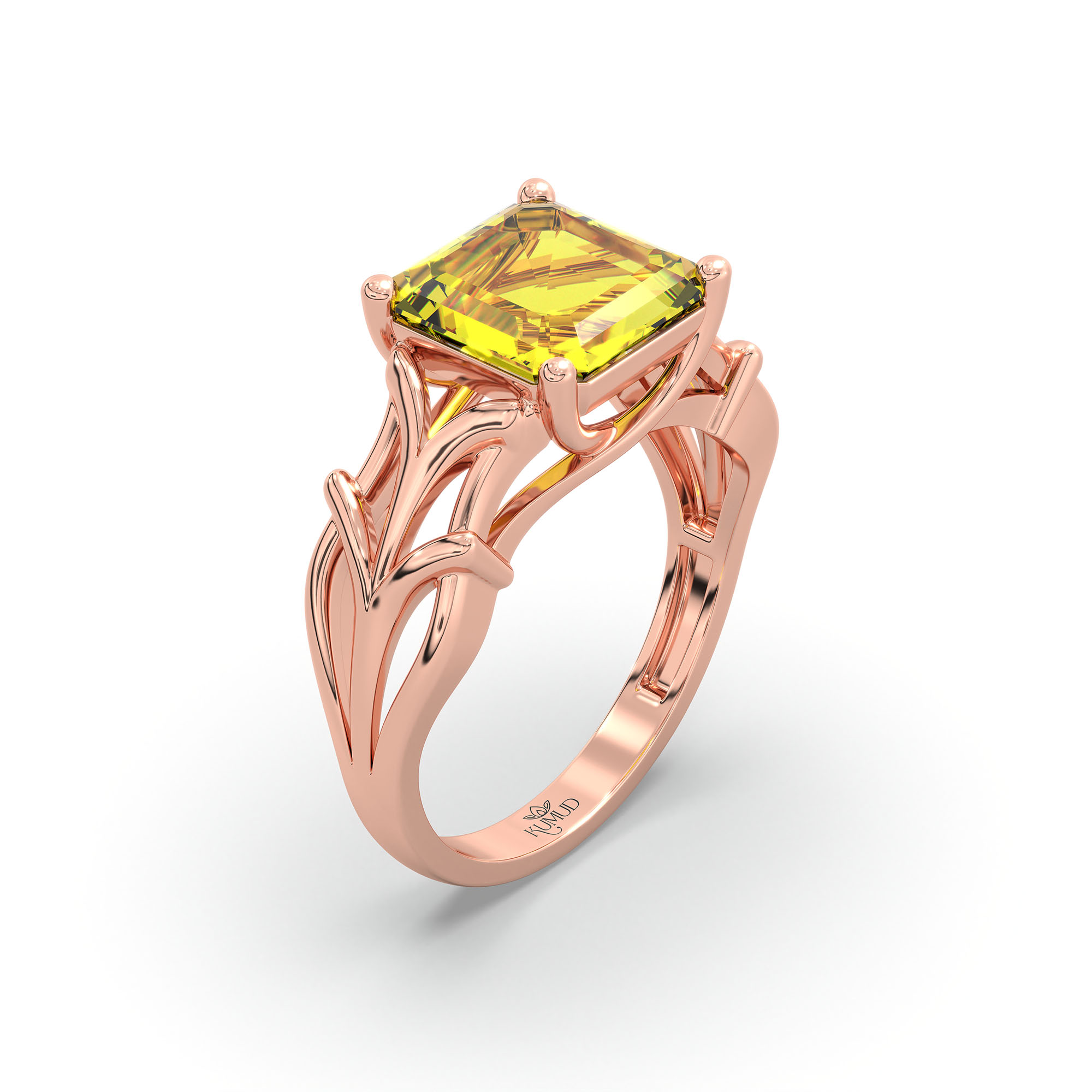 Yellow Sapphire (Pukhraj) Ring in 18K Rose Gold – Cushion 8 mm, Prong Setting, 5 g (Design K15-26) thumbnail