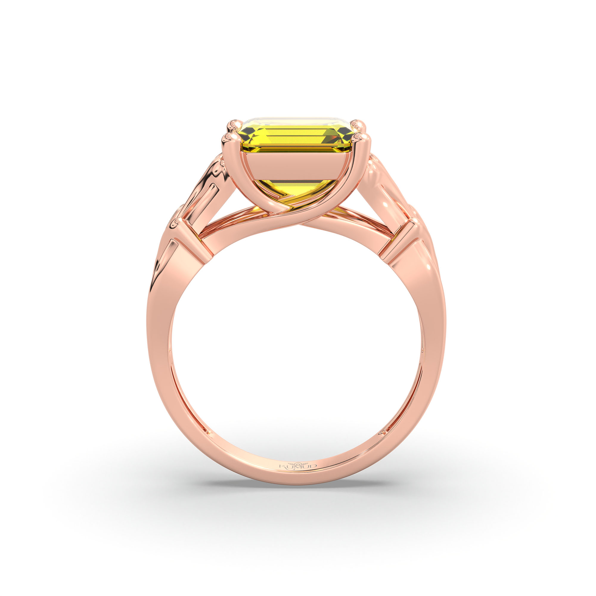 Yellow Sapphire (Pukhraj) Ring in 18K Rose Gold – Cushion 8 mm, Prong Setting, 5 g (Design K15-26) thumbnail