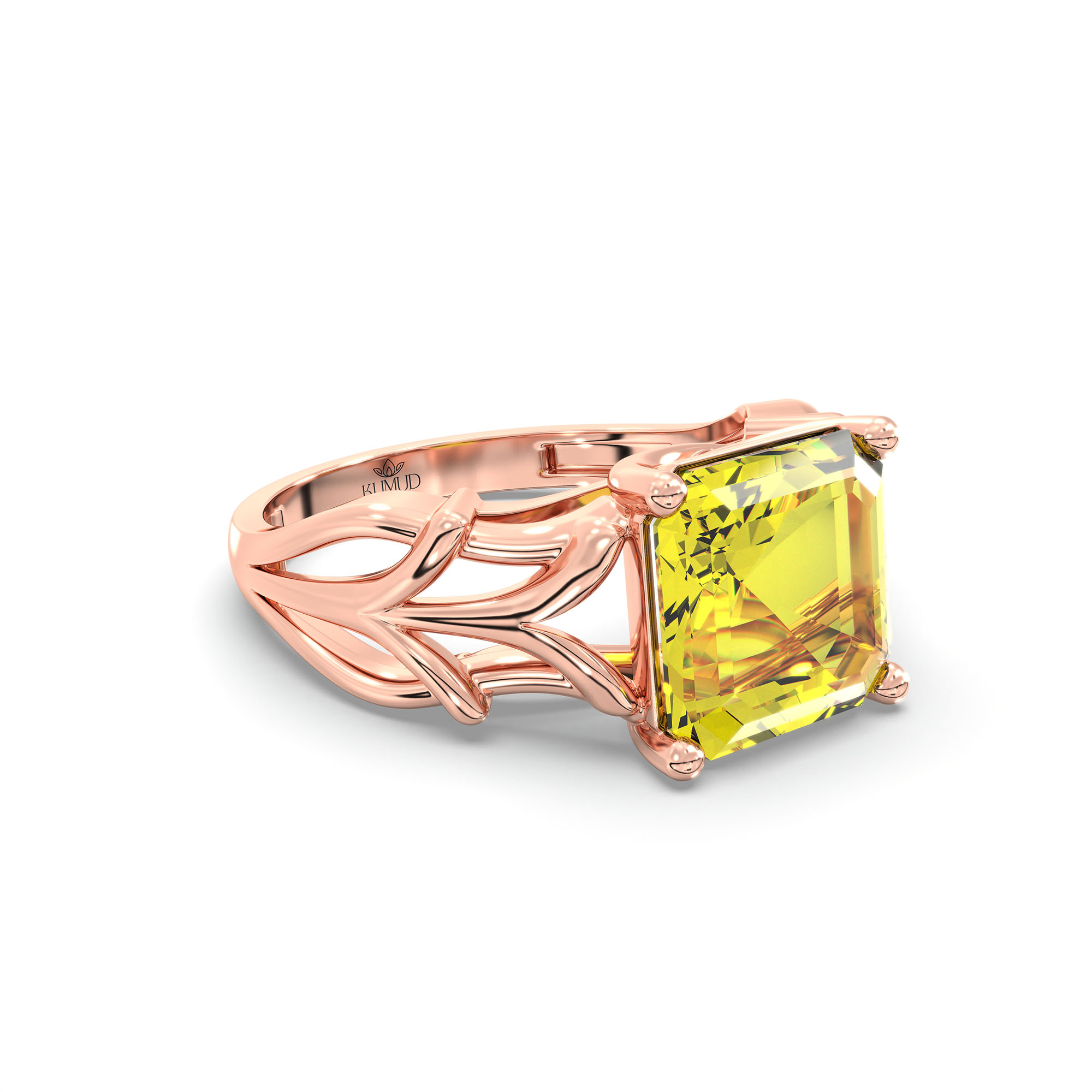 Yellow Sapphire (Pukhraj) Ring in 18K Rose Gold – Cushion 8 mm, Prong Setting, 5 g (Design K15-26) thumbnail
