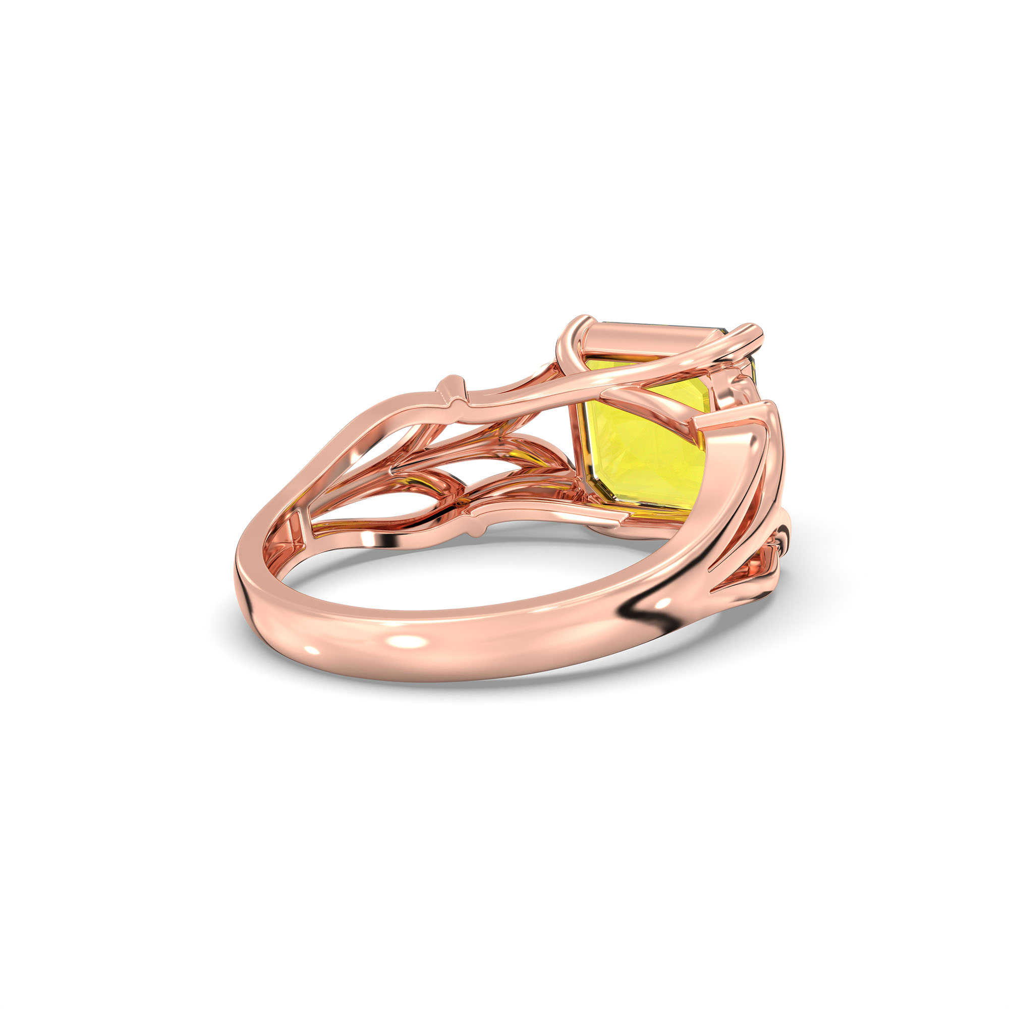 Yellow Sapphire (Pukhraj) Ring in 18K Rose Gold – Cushion 8 mm, Prong Setting, 5 g (Design K15-26) thumbnail