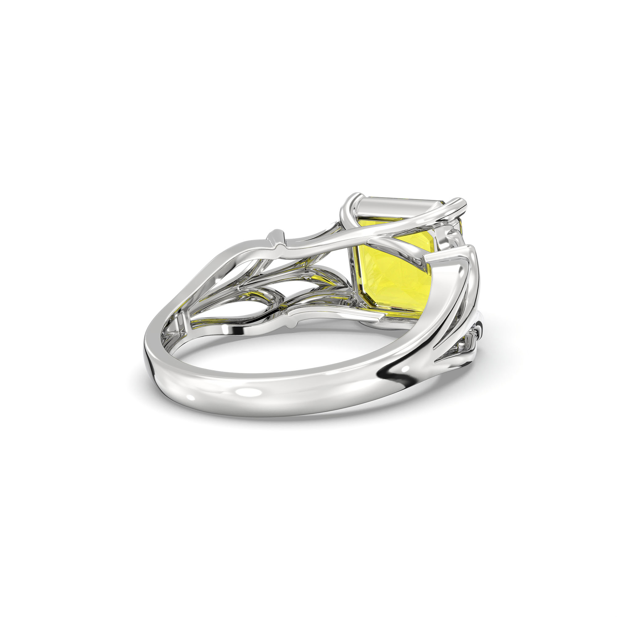 Yellow Sapphire (Pukhraj) Ring in 18K White Gold – Cushion 8 mm, Prong Setting, 5 g (Design K15-26) thumbnail