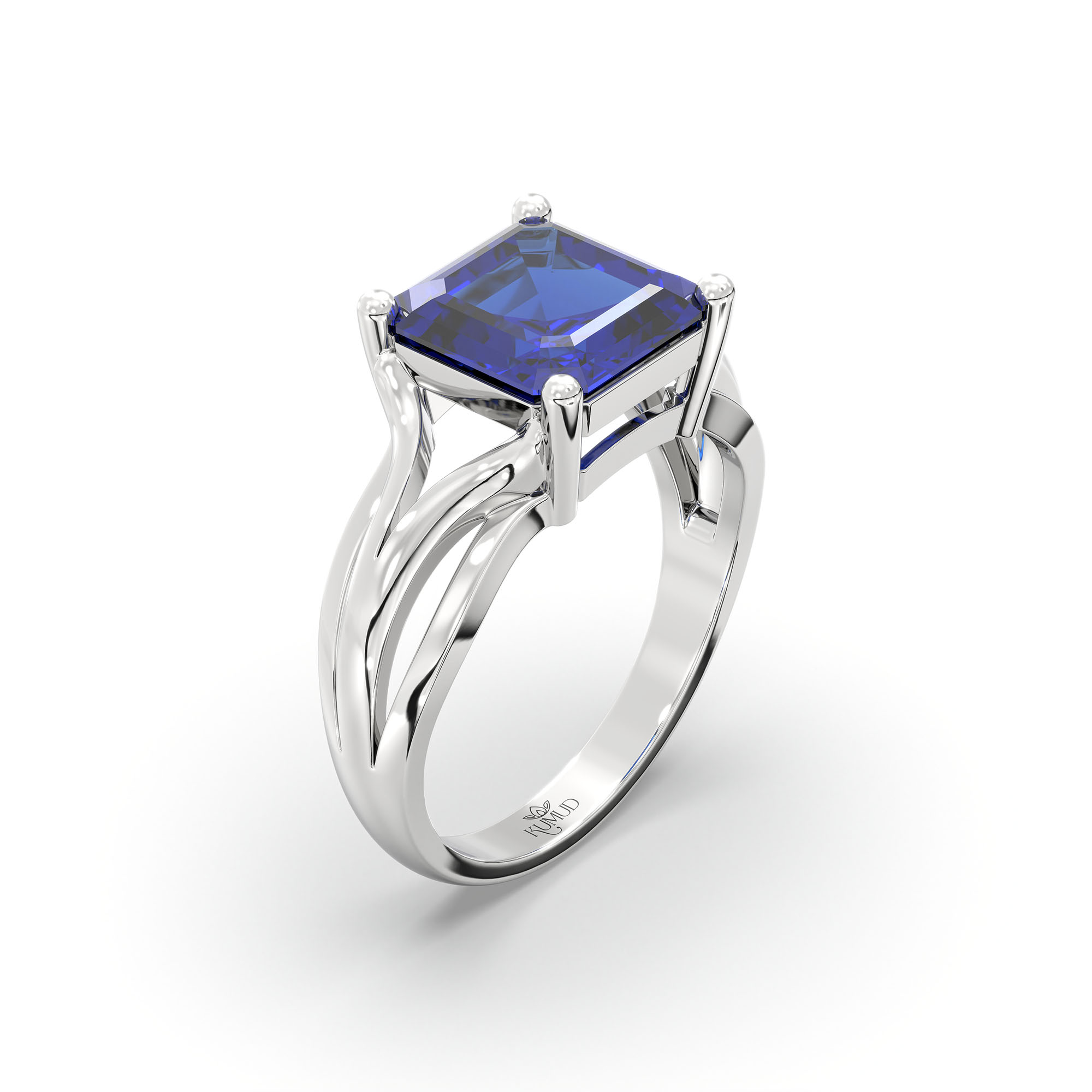 Blue Sapphire (Neelam) Ring in 925 Sterling Silver – Cushion 8 mm, Prong Setting, 5 g (Design K15-27) thumbnail