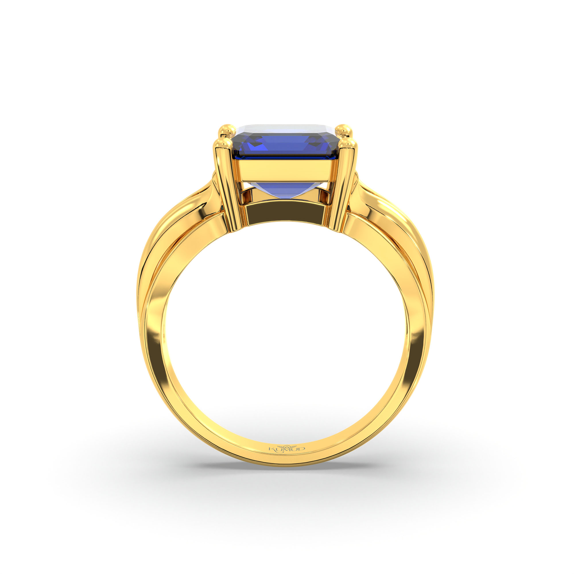 Blue Sapphire (Neelam) Ring in 22K Yellow Gold – Cushion 8 mm, Prong Setting, 5 g (Design K15-27) thumbnail