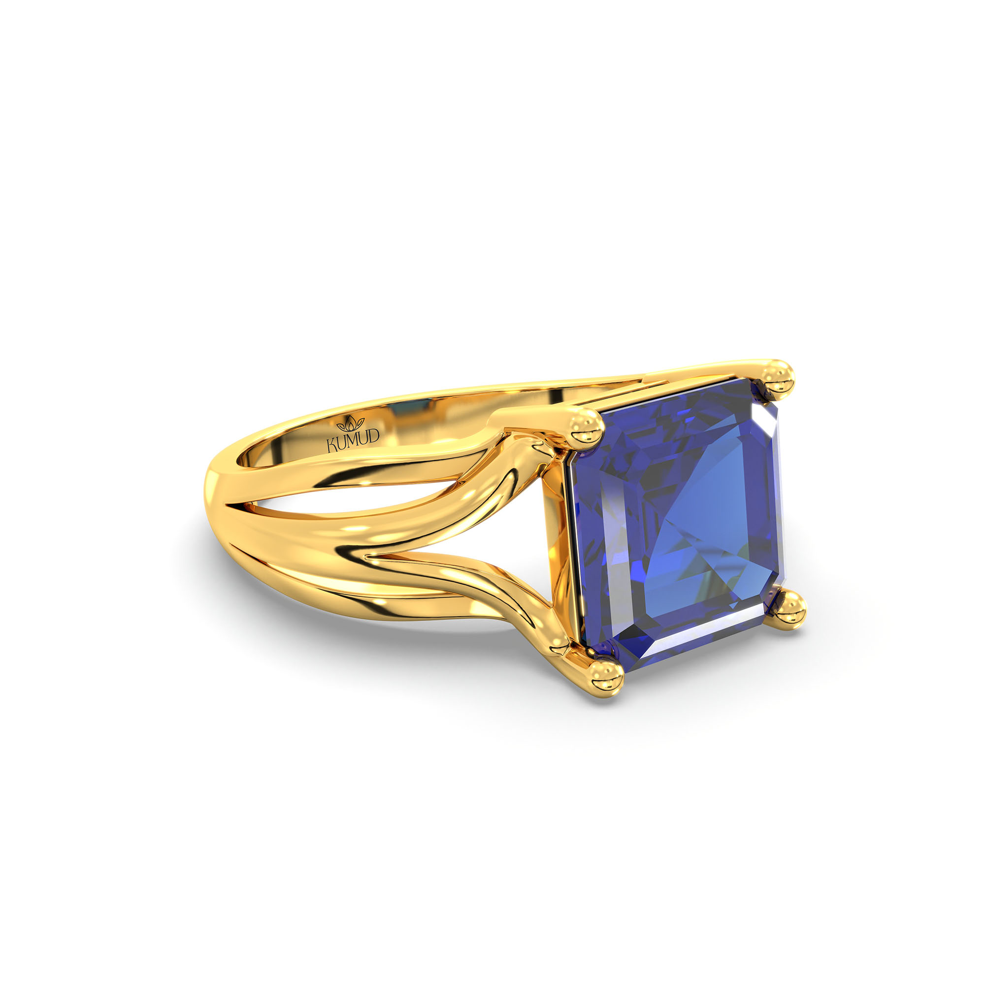 Blue Sapphire (Neelam) Ring in 22K Yellow Gold – Cushion 8 mm, Prong Setting, 5 g (Design K15-27) thumbnail
