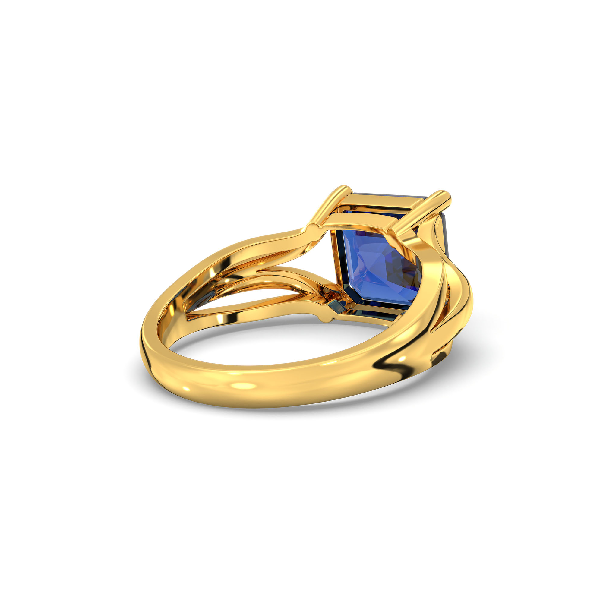Blue Sapphire (Neelam) Ring in 22K Yellow Gold – Cushion 8 mm, Prong Setting, 5 g (Design K15-27) thumbnail