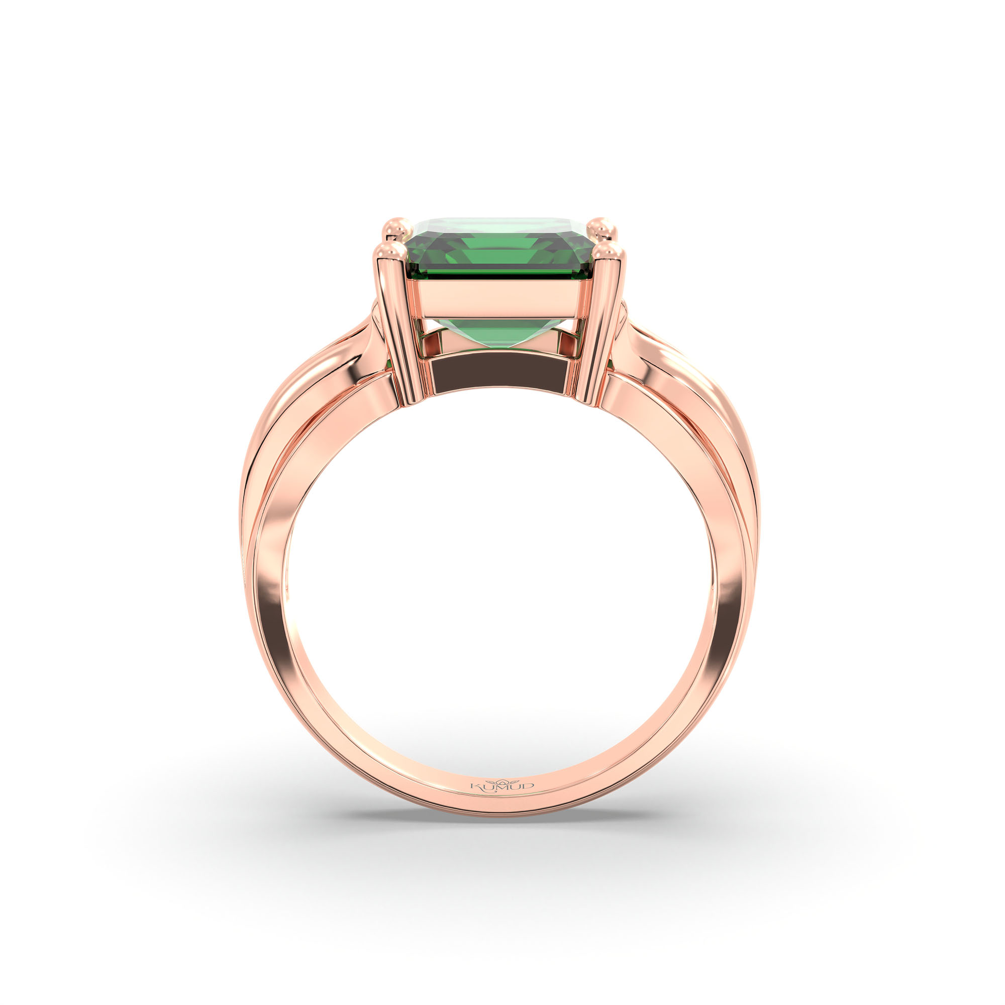 Emerald (Panna) Ring in 18K Rose Gold – Cushion 8 mm, Prong Setting, 5 g (Design K15-27) thumbnail