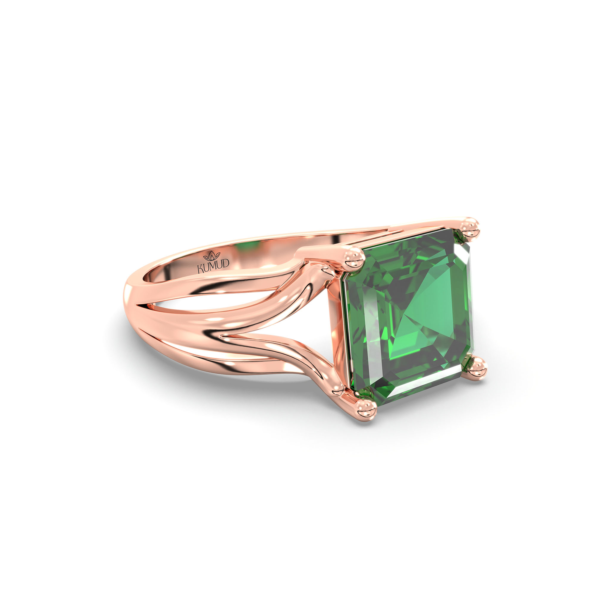Emerald (Panna) Ring in 18K Rose Gold – Cushion 8 mm, Prong Setting, 5 g (Design K15-27) thumbnail
