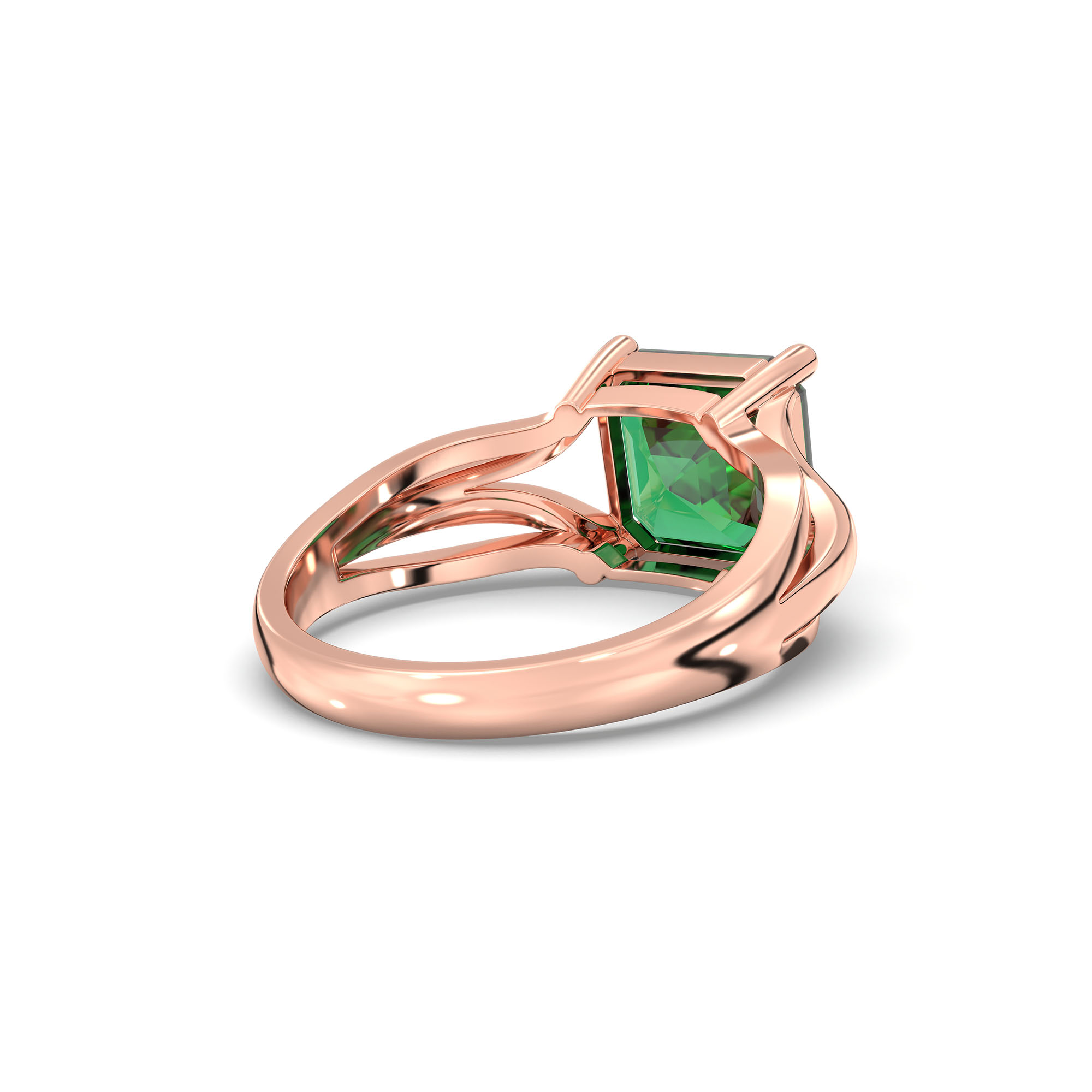 Emerald (Panna) Ring in 18K Rose Gold – Cushion 8 mm, Prong Setting, 5 g (Design K15-27) thumbnail