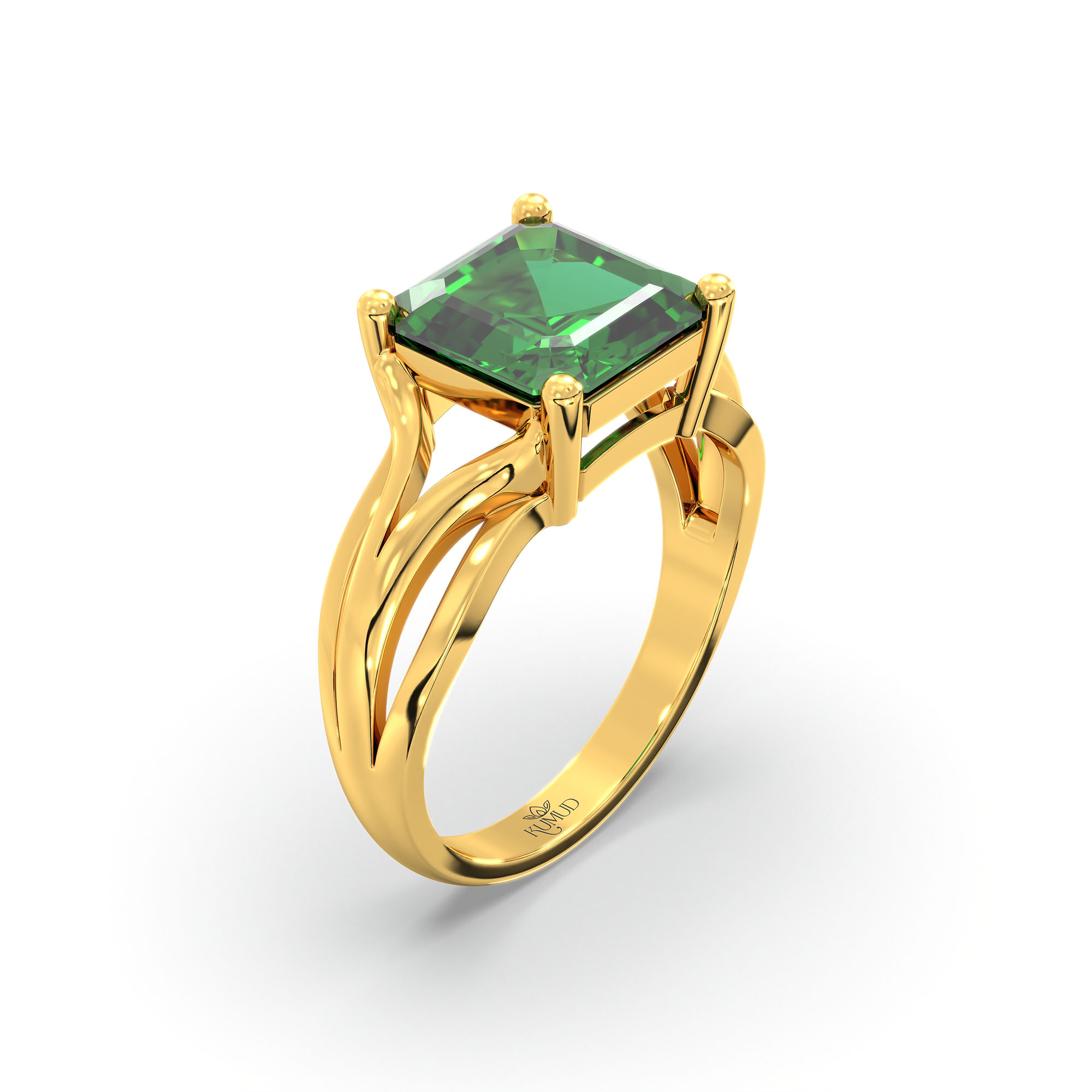 Emerald (Panna) Ring in 22K Yellow Gold – Cushion 8 mm, Prong Setting, 5 g (Design K15-27) thumbnail