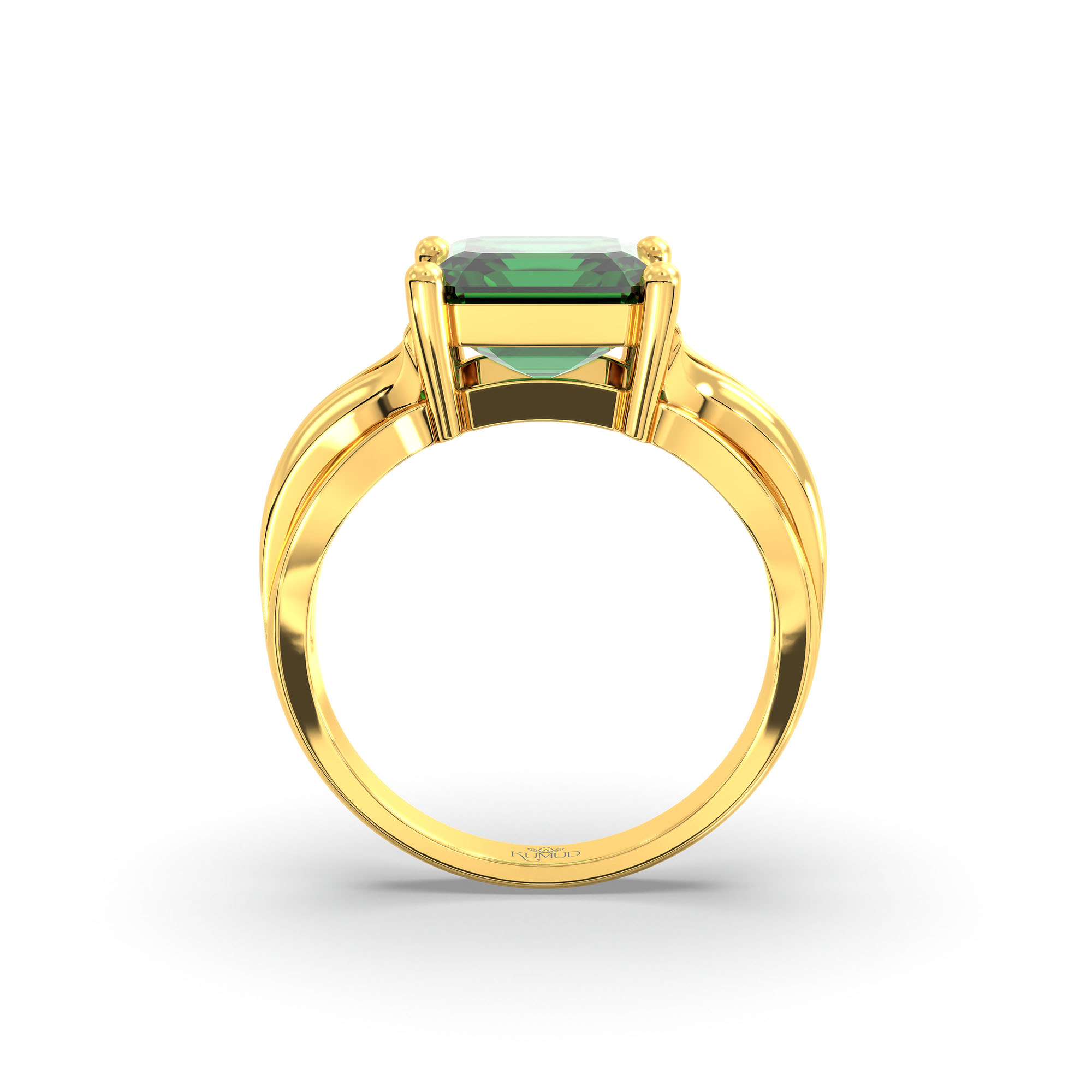 Emerald (Panna) Ring in 22K Yellow Gold – Cushion 8 mm, Prong Setting, 5 g (Design K15-27) thumbnail