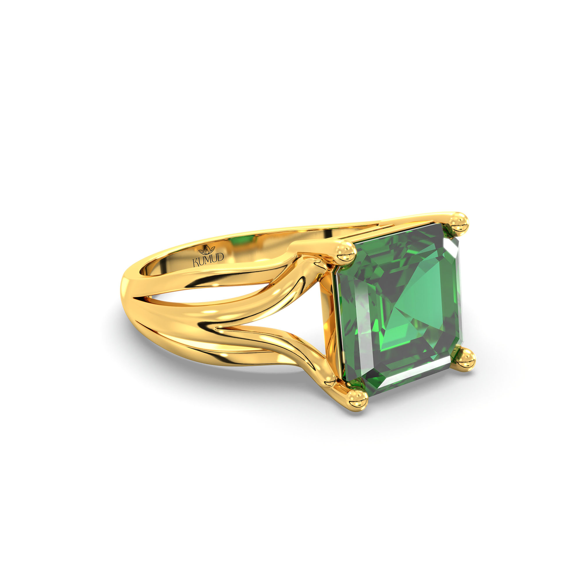 Emerald (Panna) Ring in 22K Yellow Gold – Cushion 8 mm, Prong Setting, 5 g (Design K15-27) thumbnail