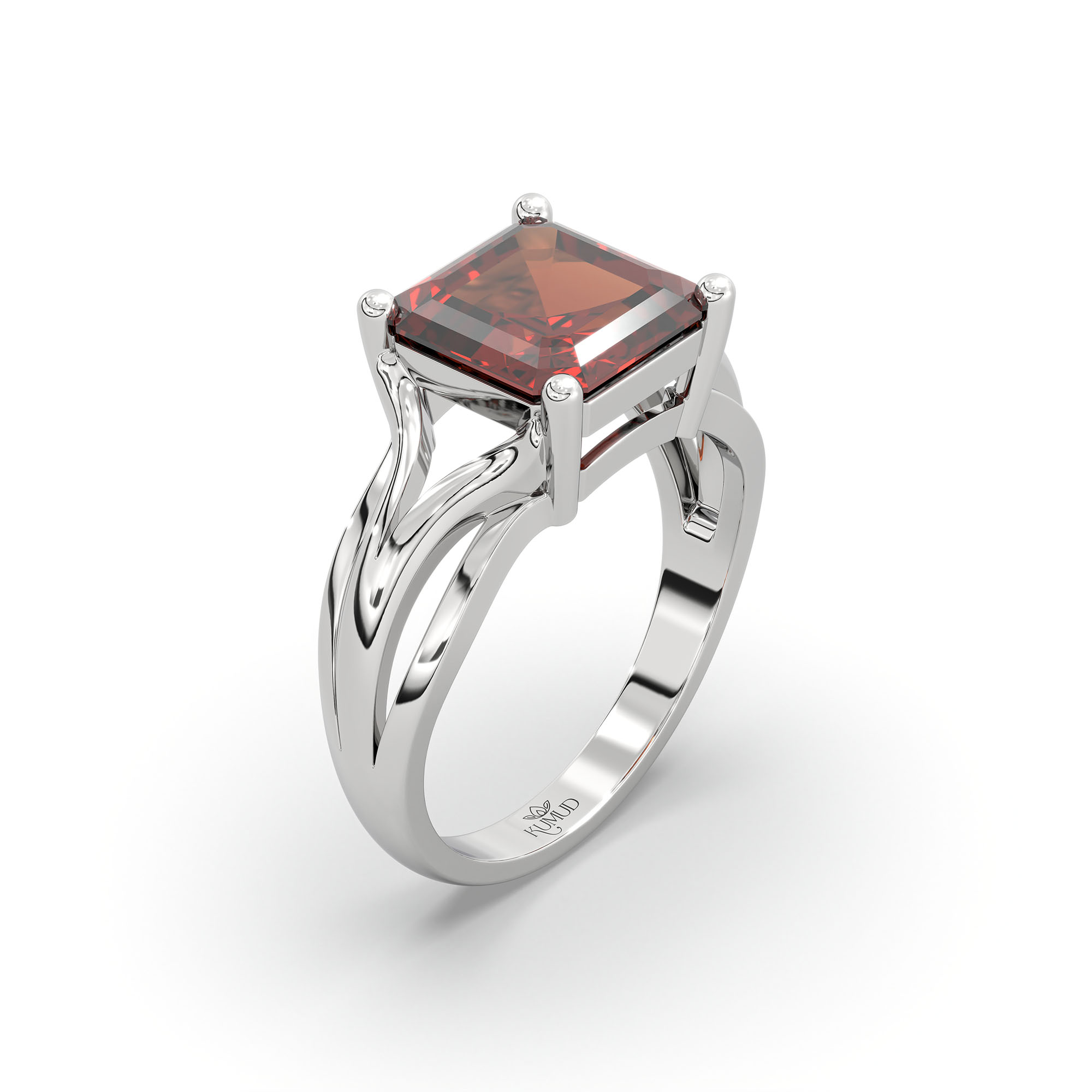 Hessonite (Gomed) Ring in 18K White Gold – Cushion 8 mm, Prong Setting, 5 g (Design K15-27) thumbnail