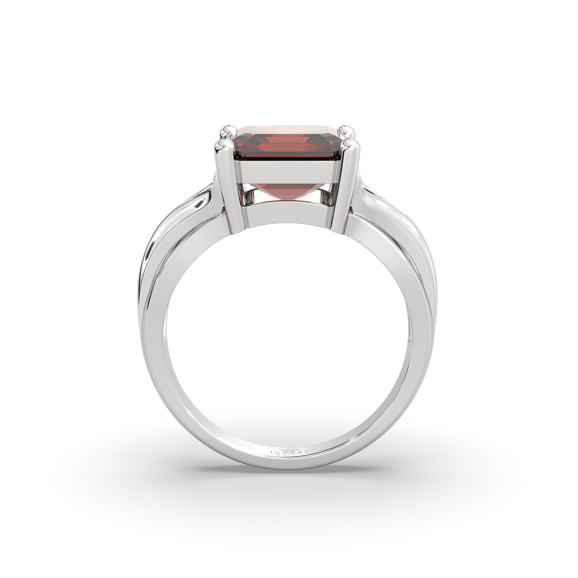 Hessonite (Gomed) Ring in 18K White Gold – Cushion 8 mm, Prong Setting, 5 g (Design K15-27) thumbnail