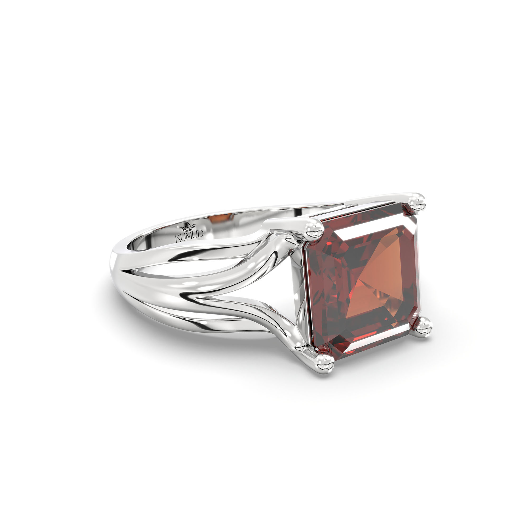 Hessonite (Gomed) Ring in 18K White Gold – Cushion 8 mm, Prong Setting, 5 g (Design K15-27) thumbnail