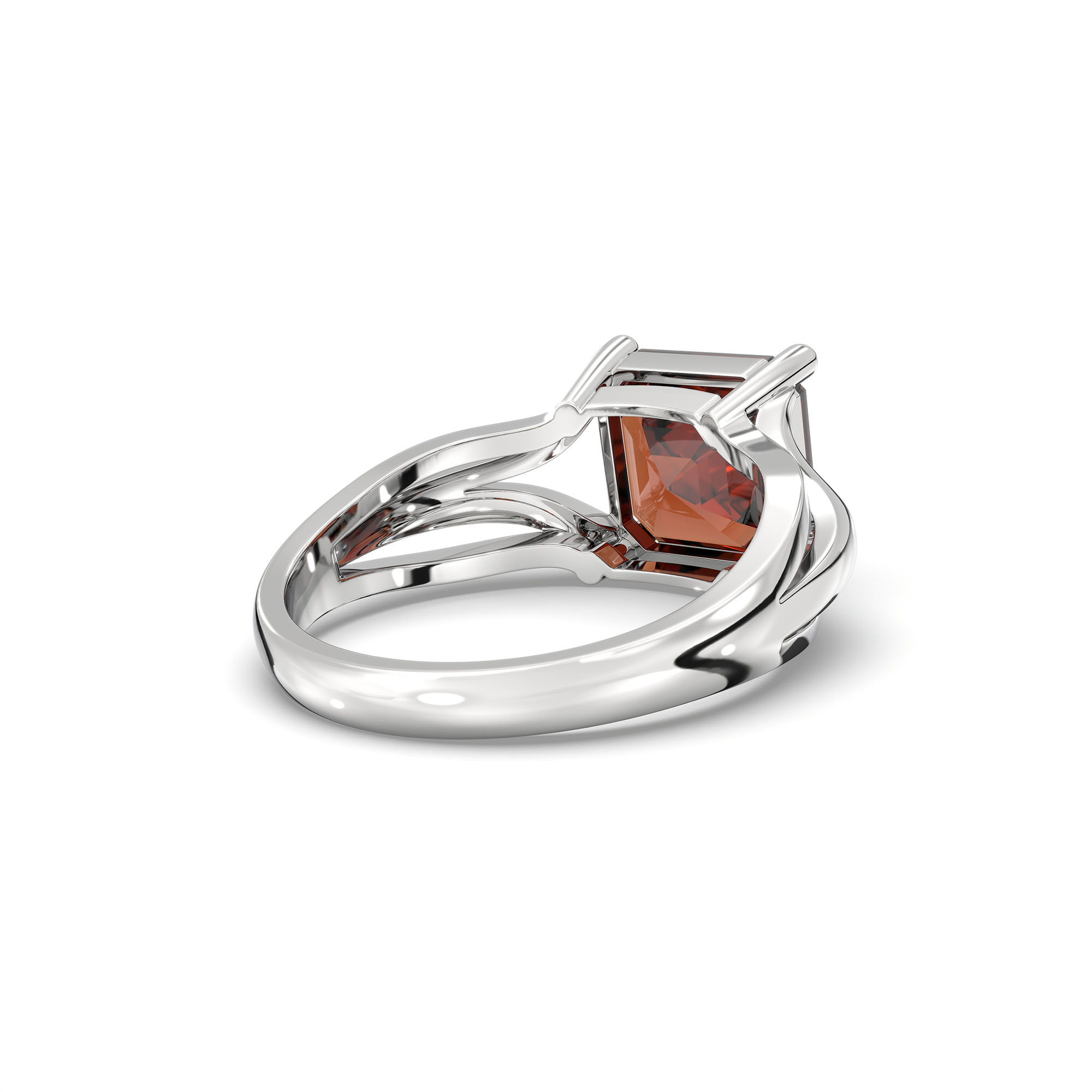 Hessonite (Gomed) Ring in 18K White Gold – Cushion 8 mm, Prong Setting, 5 g (Design K15-27) thumbnail