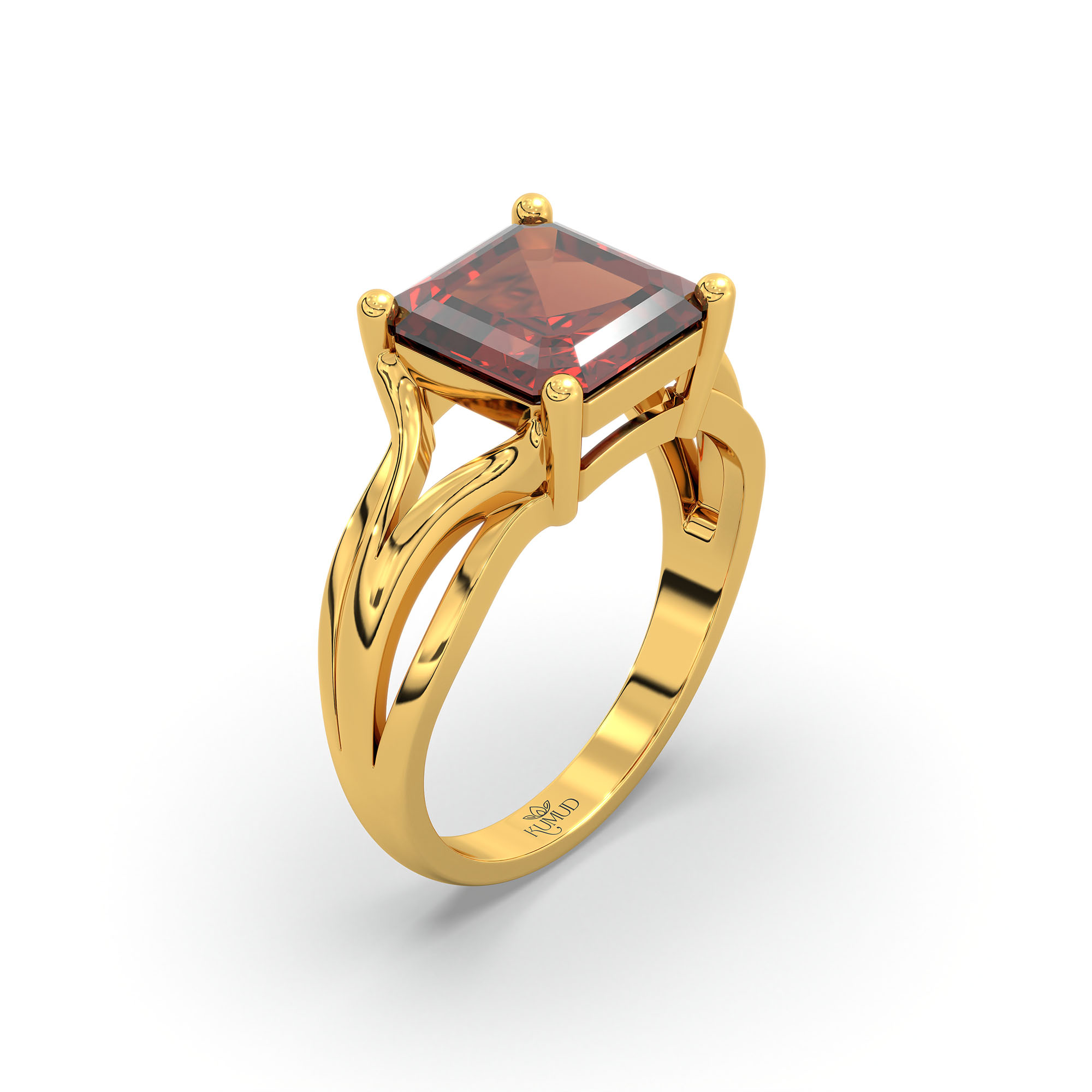 Hessonite (Gomed) Ring in 22K Yellow Gold – Cushion 8 mm, Prong Setting, 5 g (Design K15-27) thumbnail